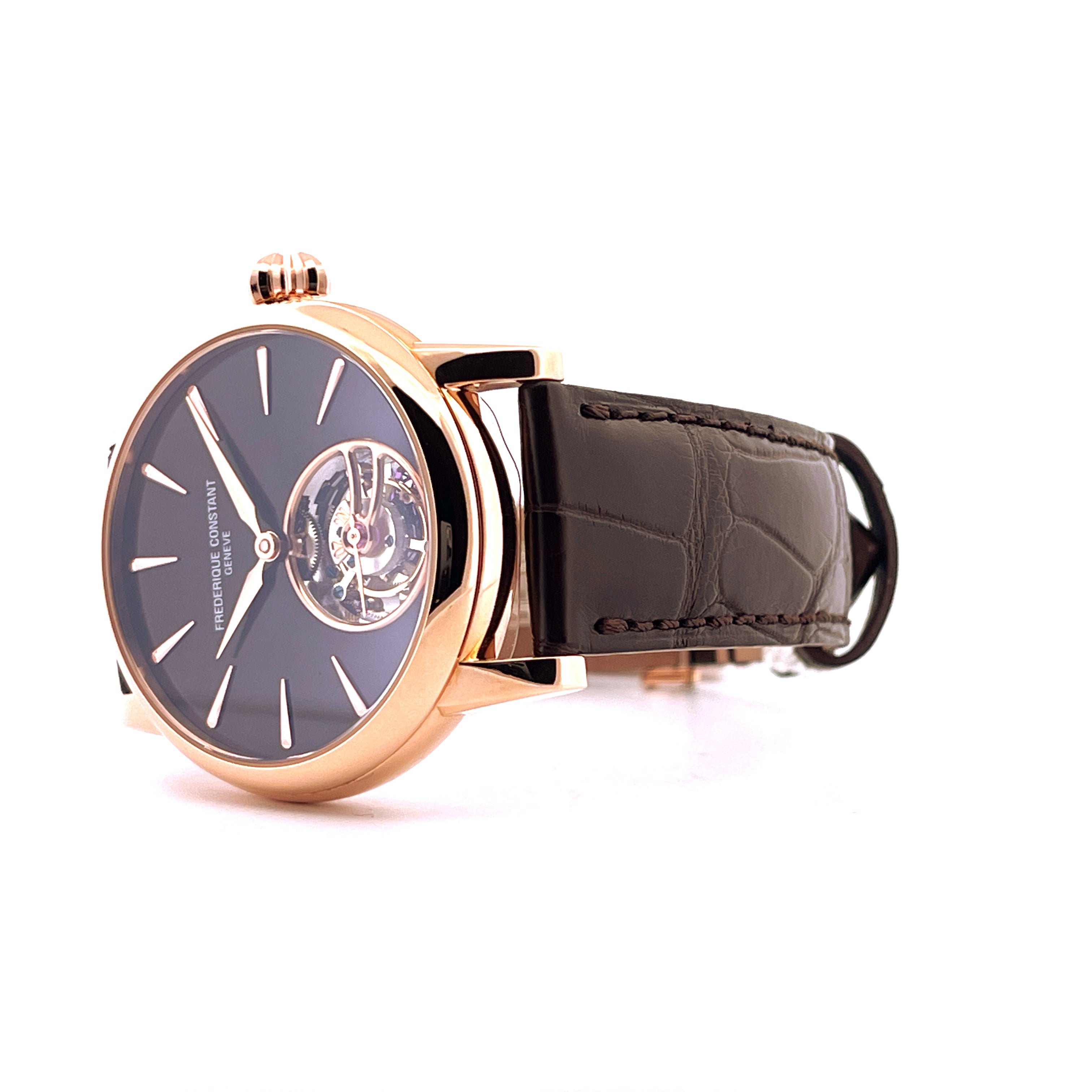 Frederique Constant Manufacture Classic Tourbillon Roségold 1 of 150 Limited mit dunklem Lederarmband Seitenansicht