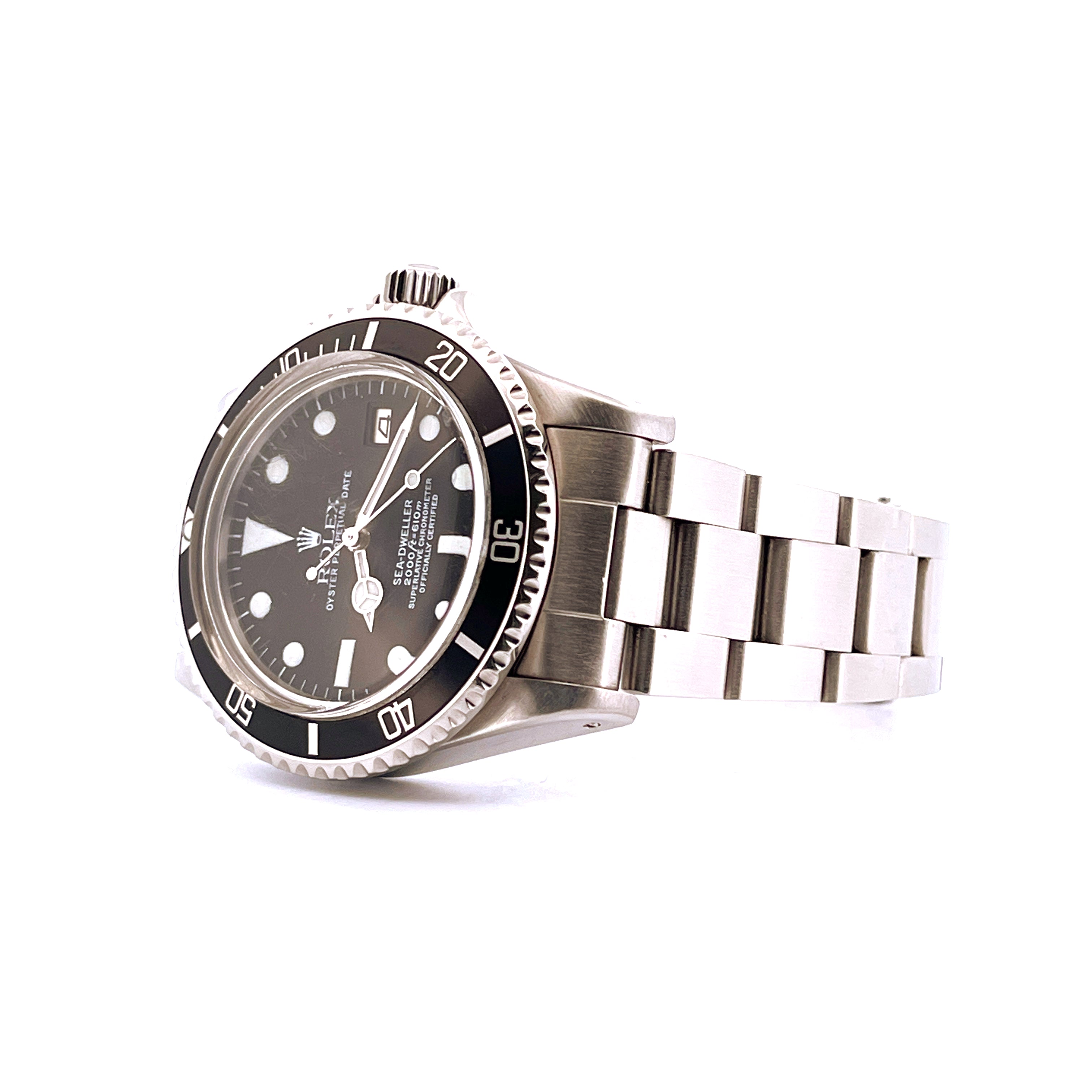 Rolex Sea-Dweller 1665 Great White im Seitenprofil auf weißem Hintergrund