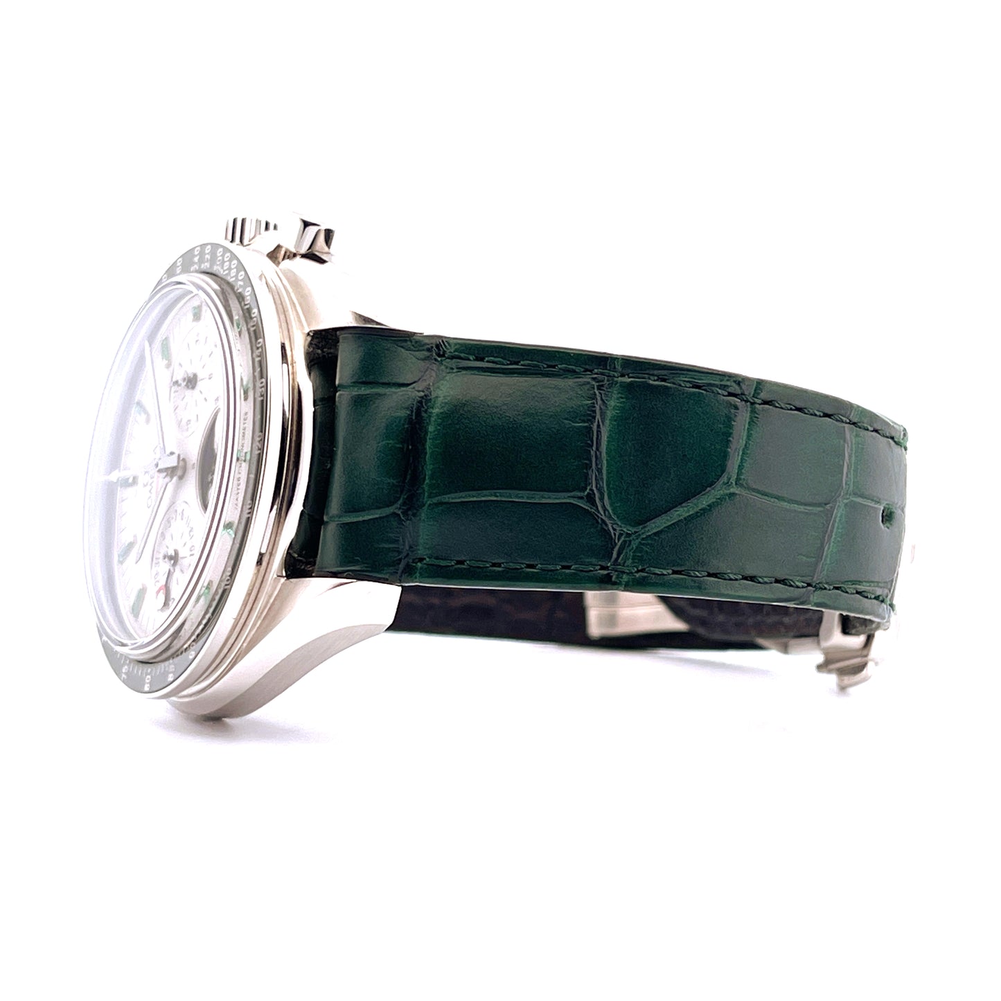 Omega - Speedmaster Moonwatch Moonphase Platin & Smaragd - Juwelier Spliedt