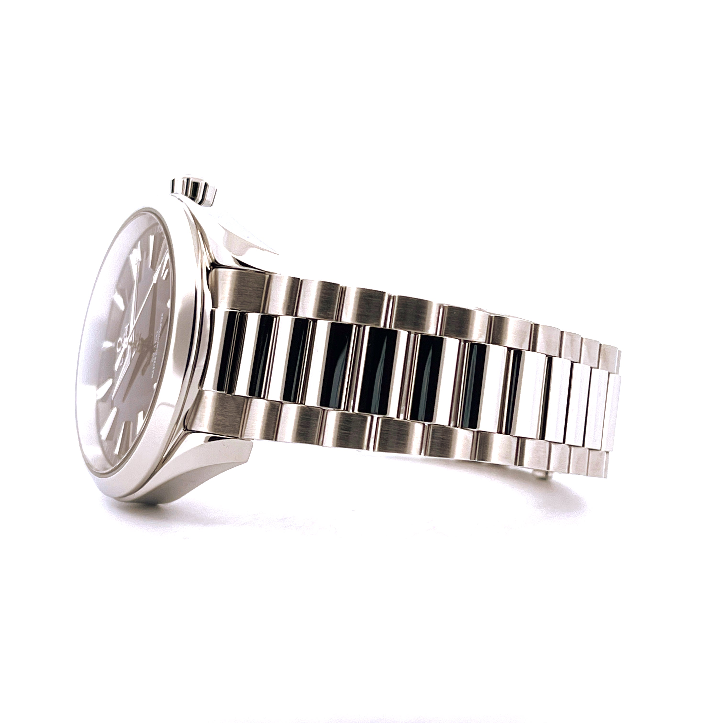 Omega Seamaster Aqua Terra 41 mm Stahlgehäuse und Armband mit grauem Zifferblatt Seitenansicht