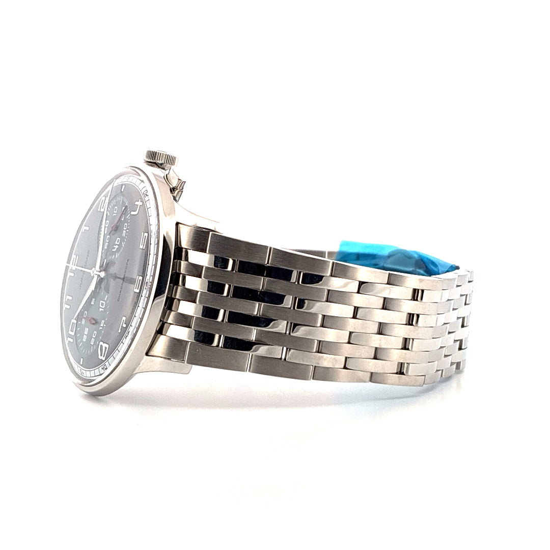 Junghans Meister Driver Chronoscope Edelstahl mit grauem Zifferblatt und Metallarmband