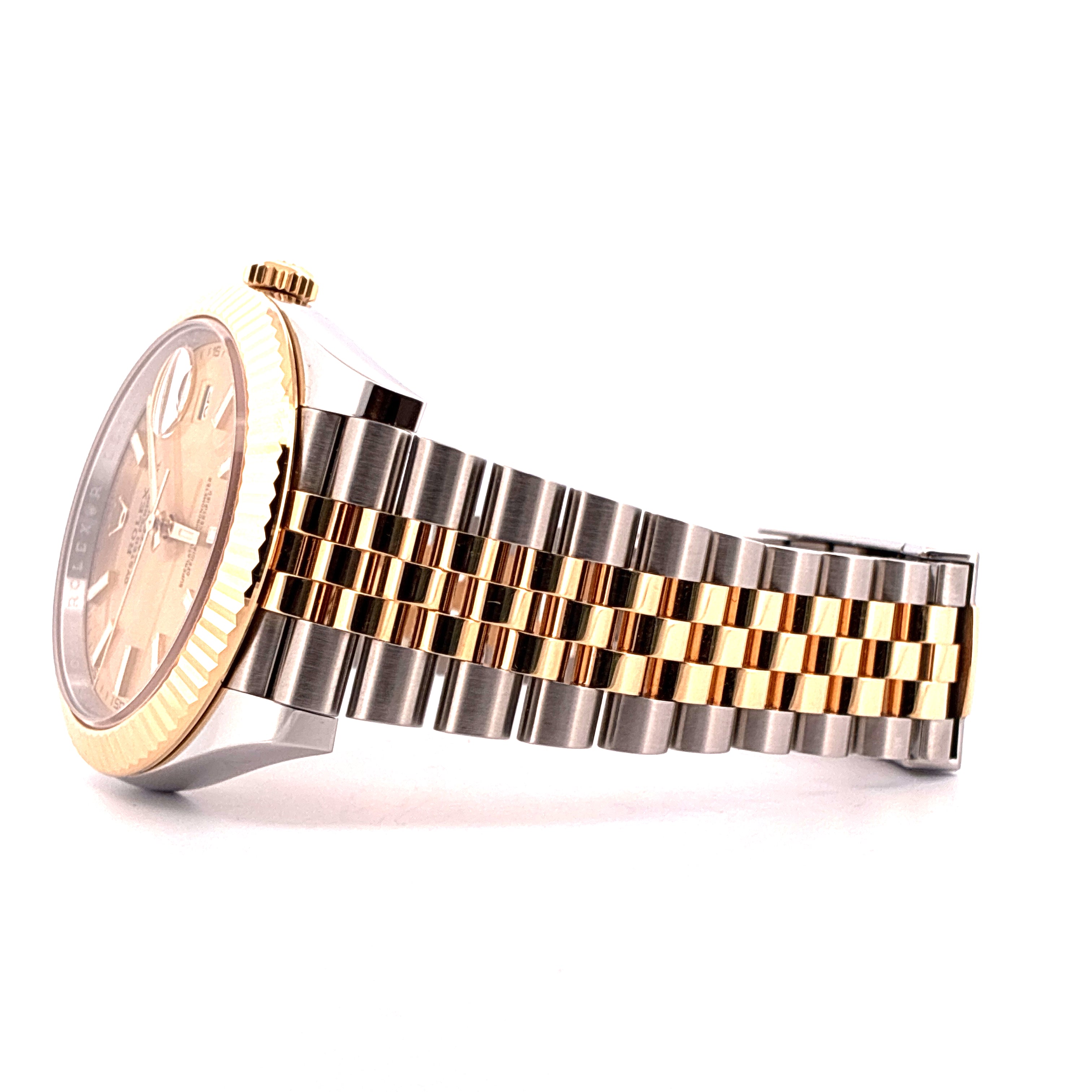 Rolex Datejust 41 bicolor von der Seite mit gold- und stählernem Jubilee-Armband