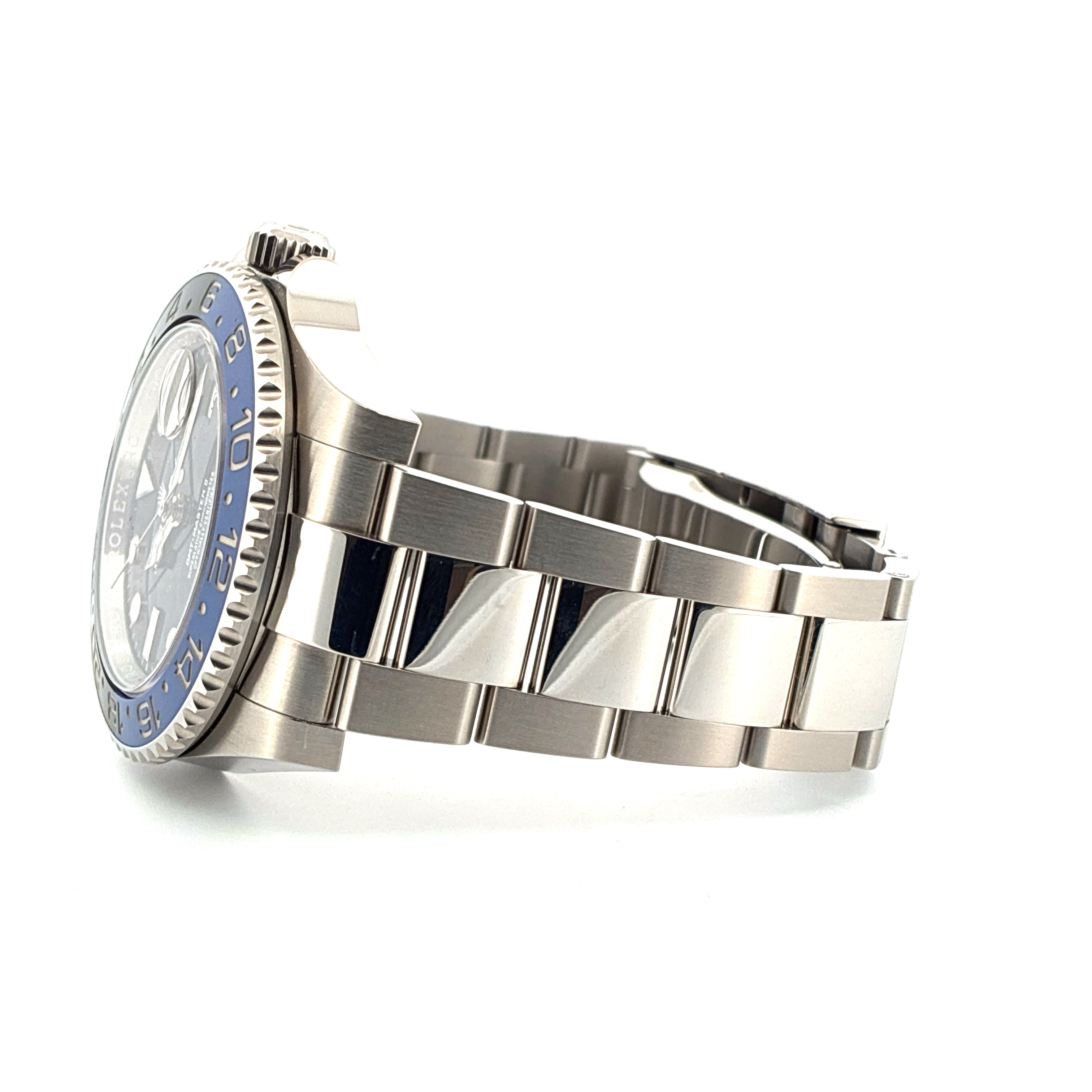 Rolex GMT-Master II Batman Stahl mit blau-schwarzer Keramiklünette und Stahlband, Seitenansicht