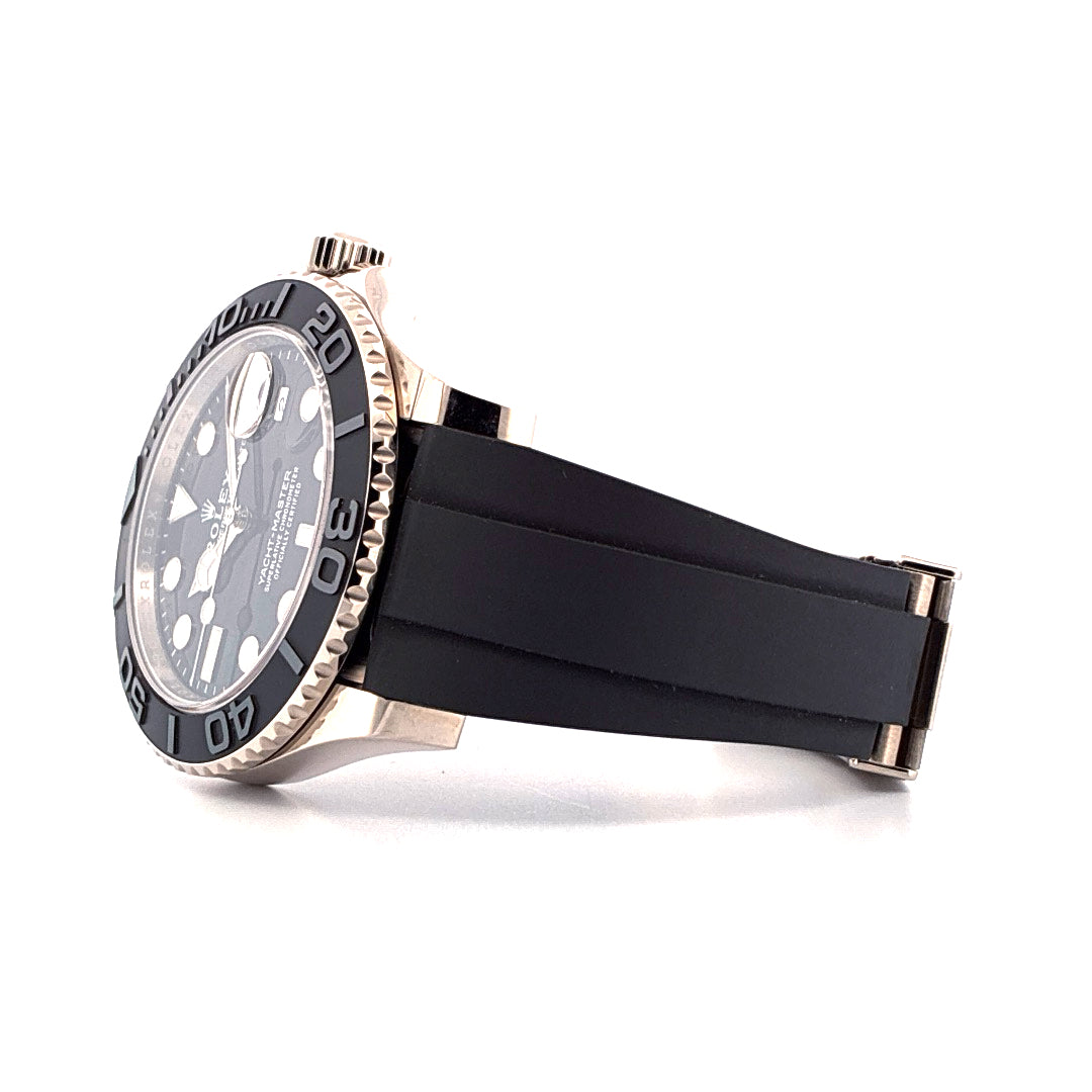 Rolex Yacht-Master 42mm Weißgold mit schwarzem Kautschukband von der Seite