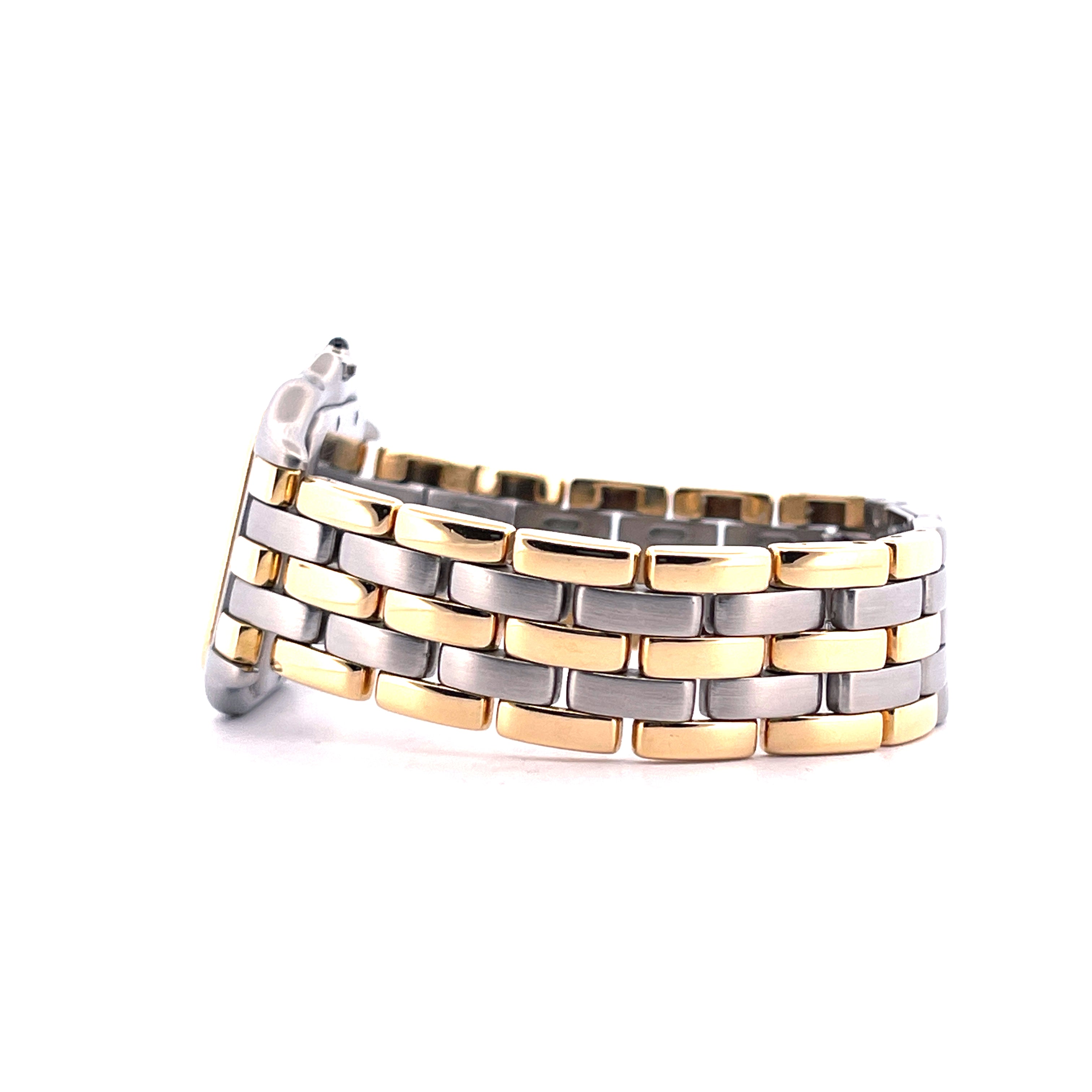 Cartier Panthere Jumbo Vintage Armbanduhr, zweifarbiges Gliederarmband aus Edelstahl und Gelbgold, Seitenansicht