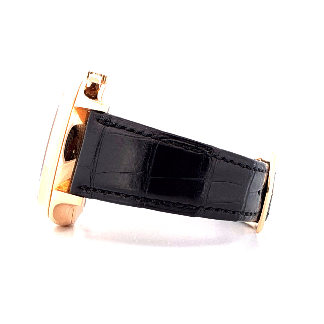 Patek Philippe Annual Calendar Chronograph (2019) Roségold mit schwarzem Lederarmband Seitenansicht