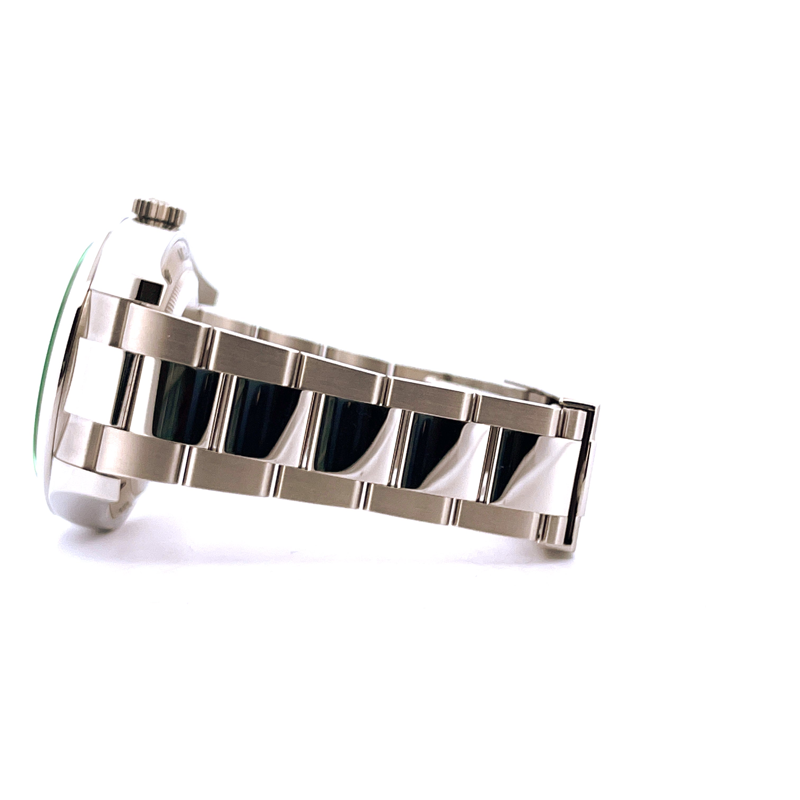 Rolex Milgauss, Seitenansicht des Stahlgehäuses und des Oyster-Armbands