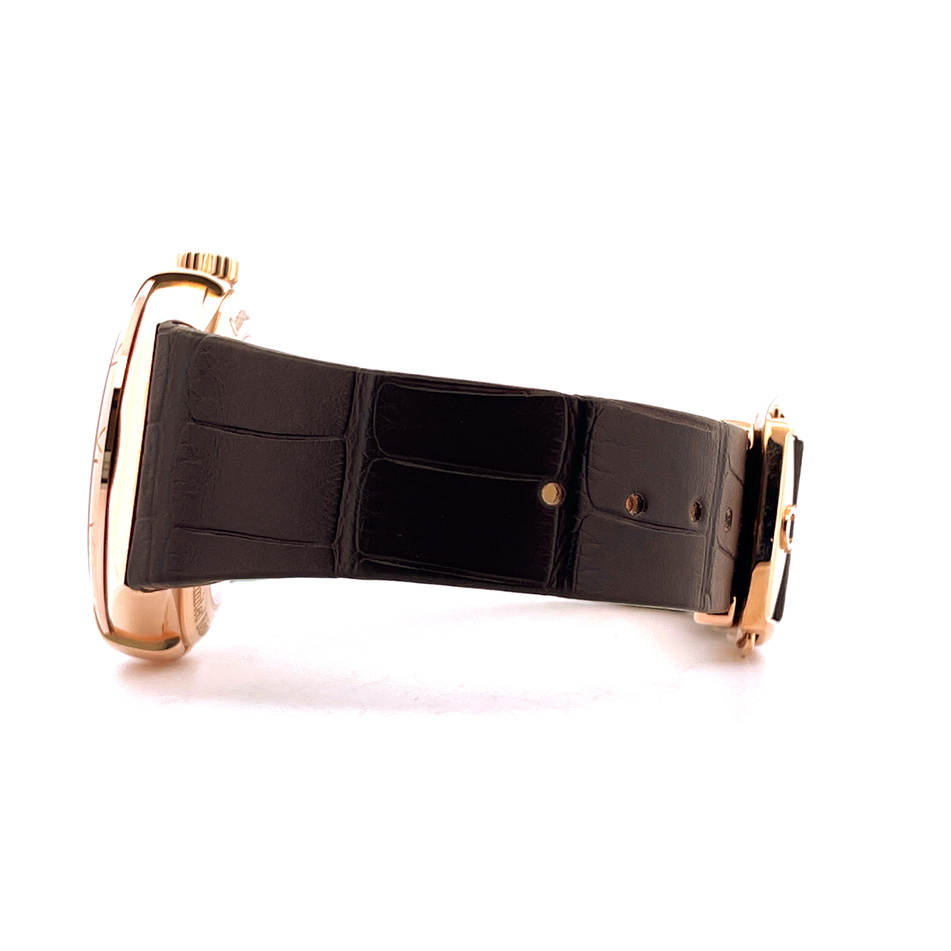Omega Constellation Limited Edition 1952 Roségold Uhr mit schwarzem Lederarmband in Seitenansicht