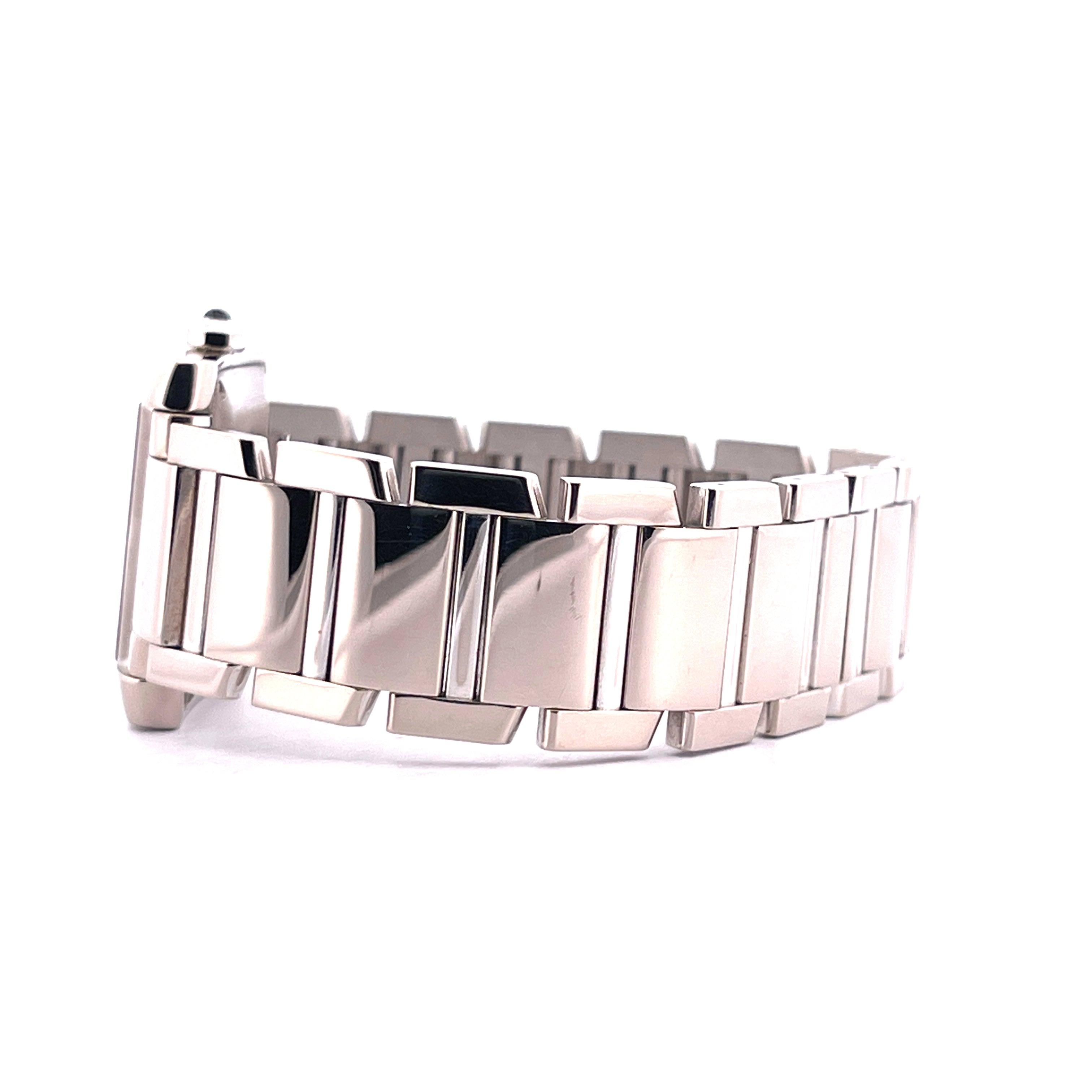 Cartier Tank Francaise Weißgold Automatic Ref. 2366 Armband in Seitenansicht auf weißem Hintergrund