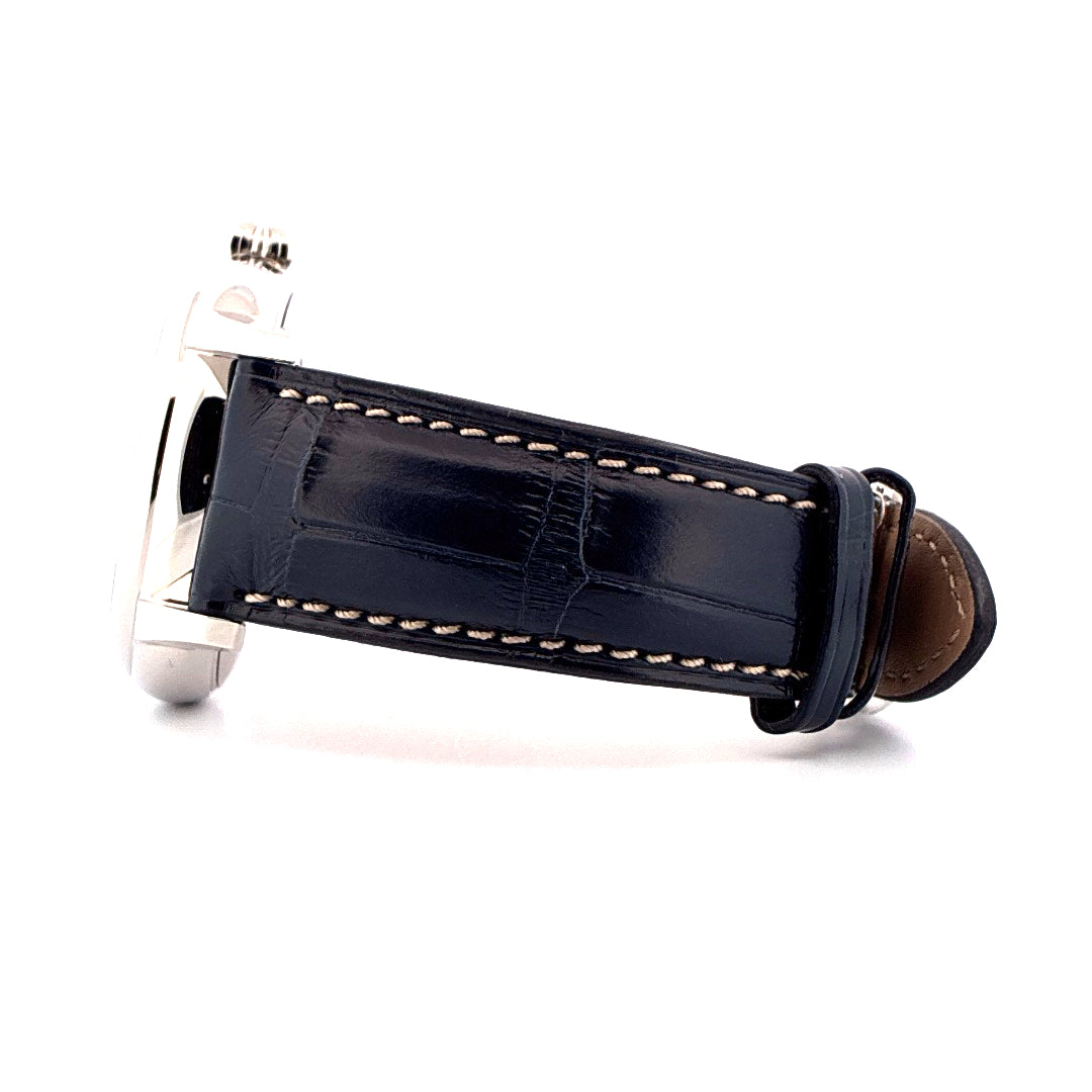 Frederique Constant Classic Manufacture Worldtimer aus Edelstahl mit blauem Krokodillederarmband