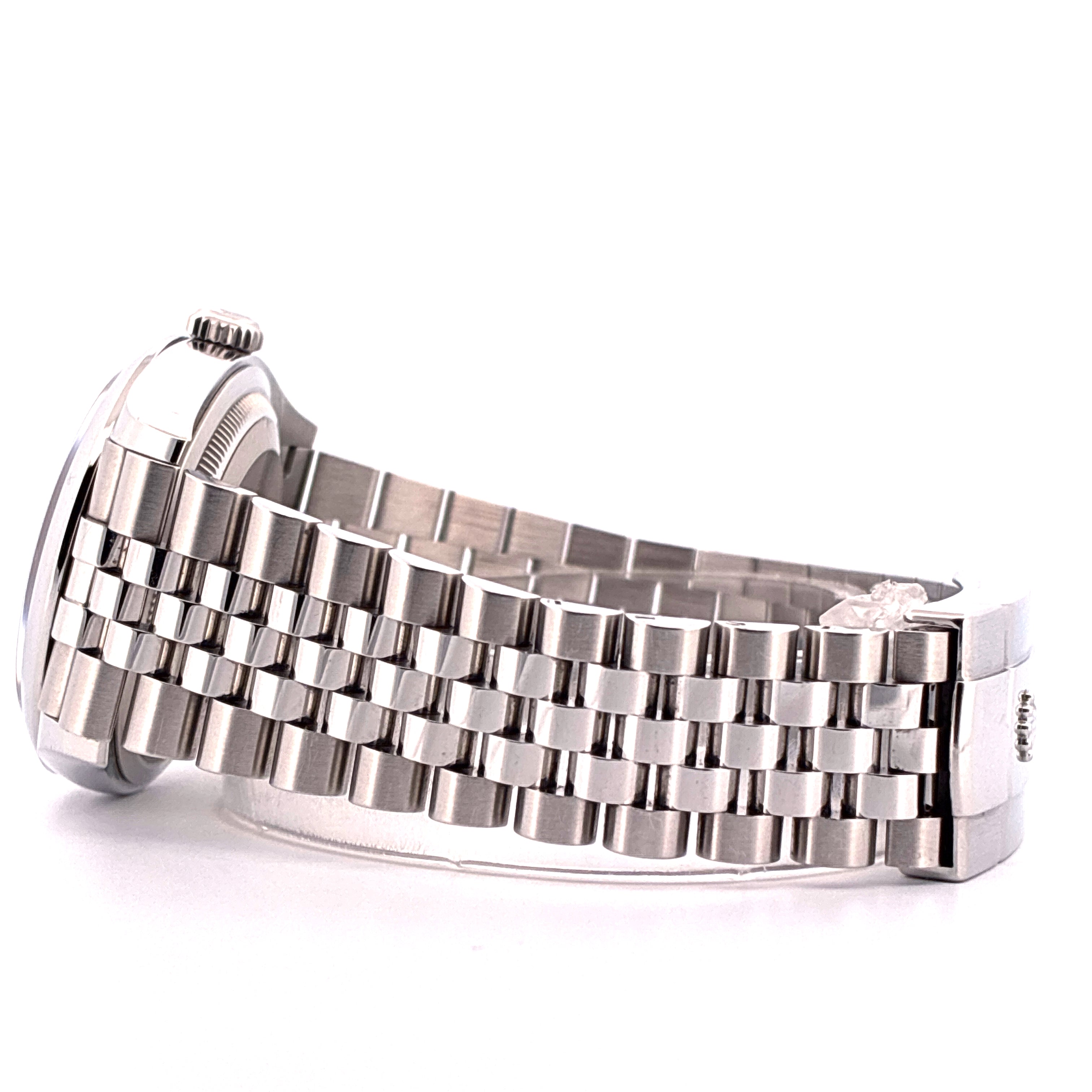 Side view of a Rolex Datejust 36 steel watch with a Jubilee bracelet showing only the case and bracelet