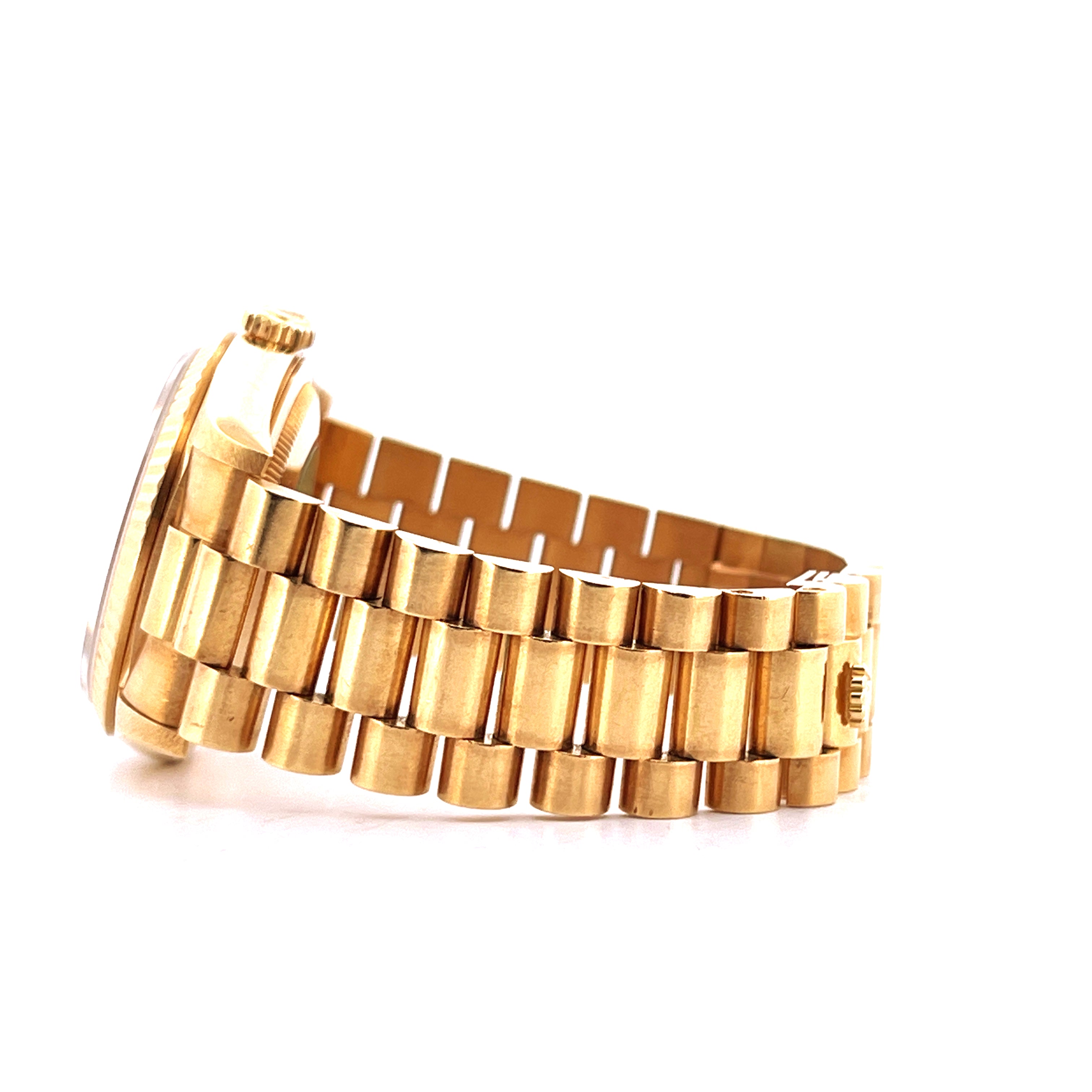 Rolex Day-Date 36 Ref. 18238 aus Gelbgold im Detail aus der Seitenansicht