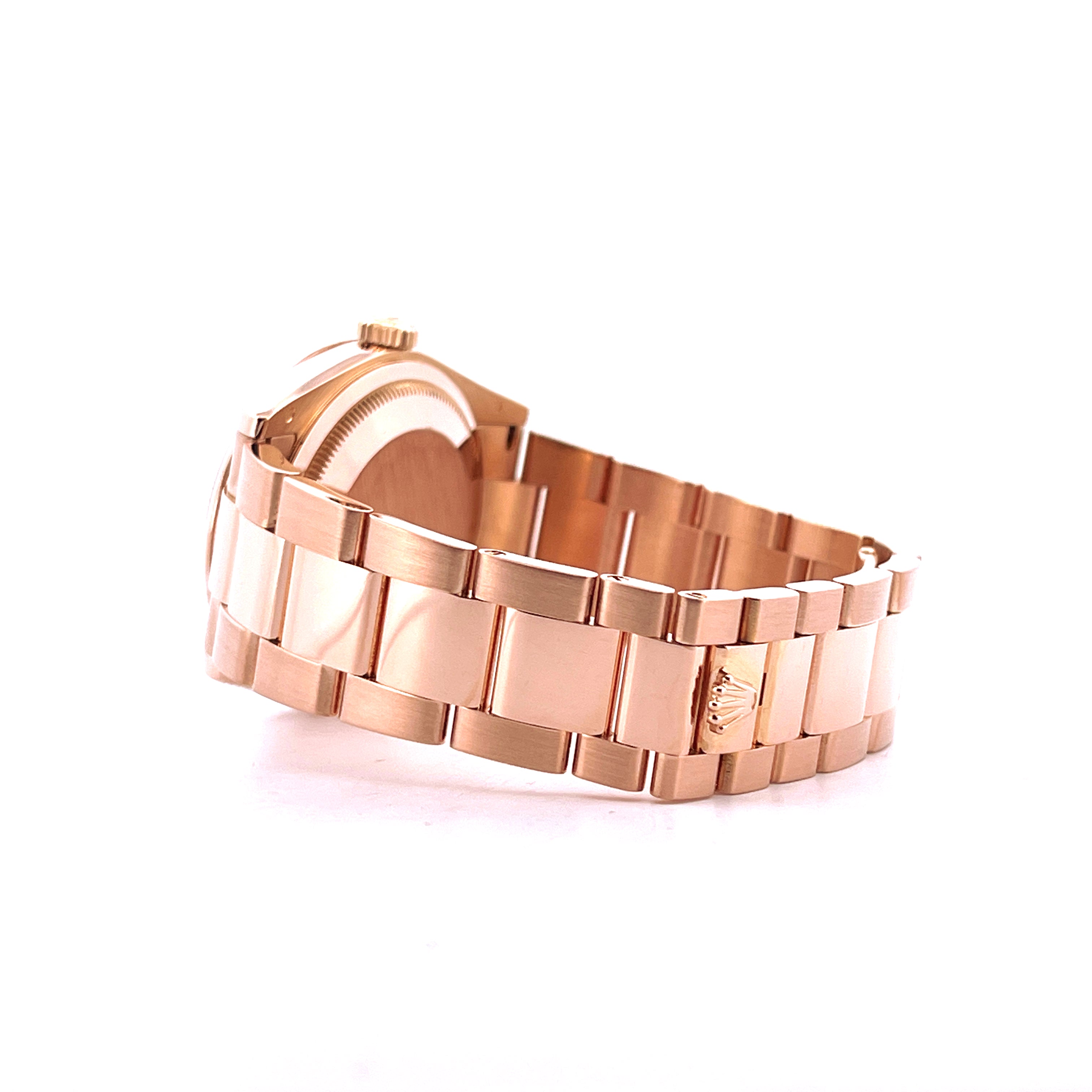 Rolex Day-Date 36 aus Roségold, Seitenansicht des Armbandes mit Schließe