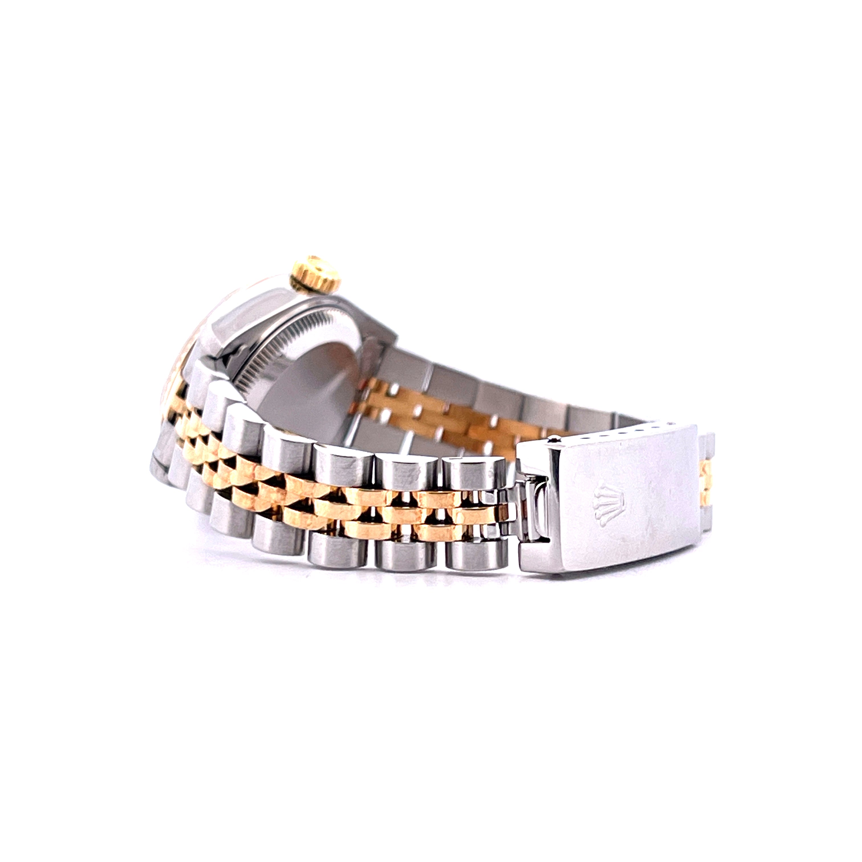 Rolex Lady-Datejust Bicolor aus 2001 im Profil mit gold-silbernem Jubilee-Armband und Dornschliesse