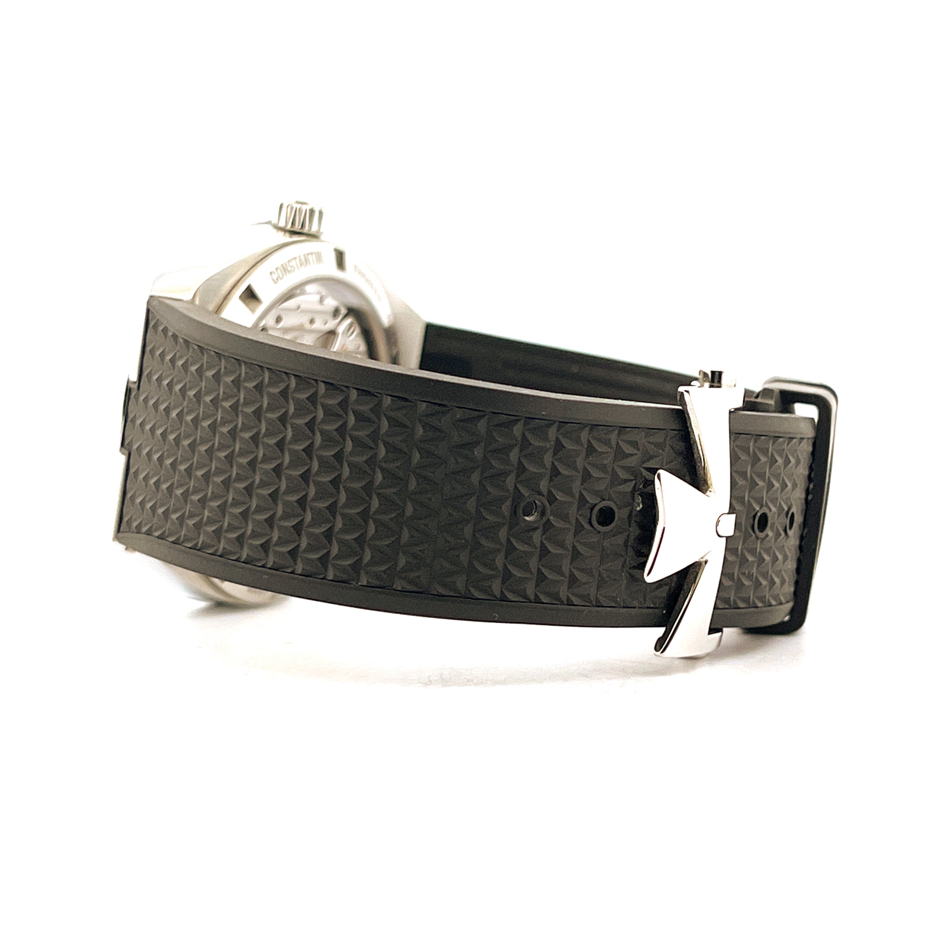 Vacheron Constantin Overseas aus Edelstahl mit schwarzem Armband und silberner Faltschließe