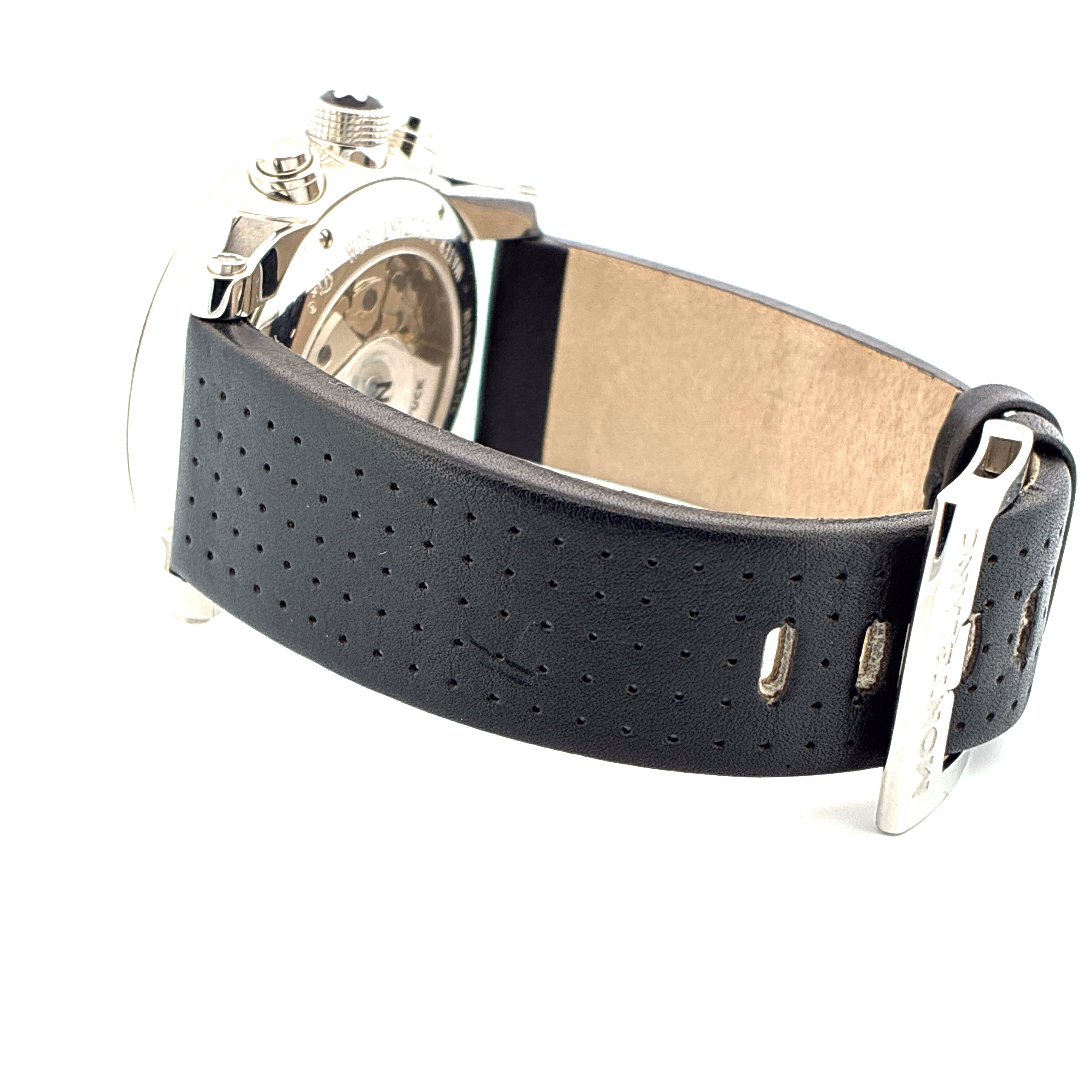 Montblanc Timewalker Chronograph Automatik Edelstahl mit schwarzem Lederarmband mit Lochung