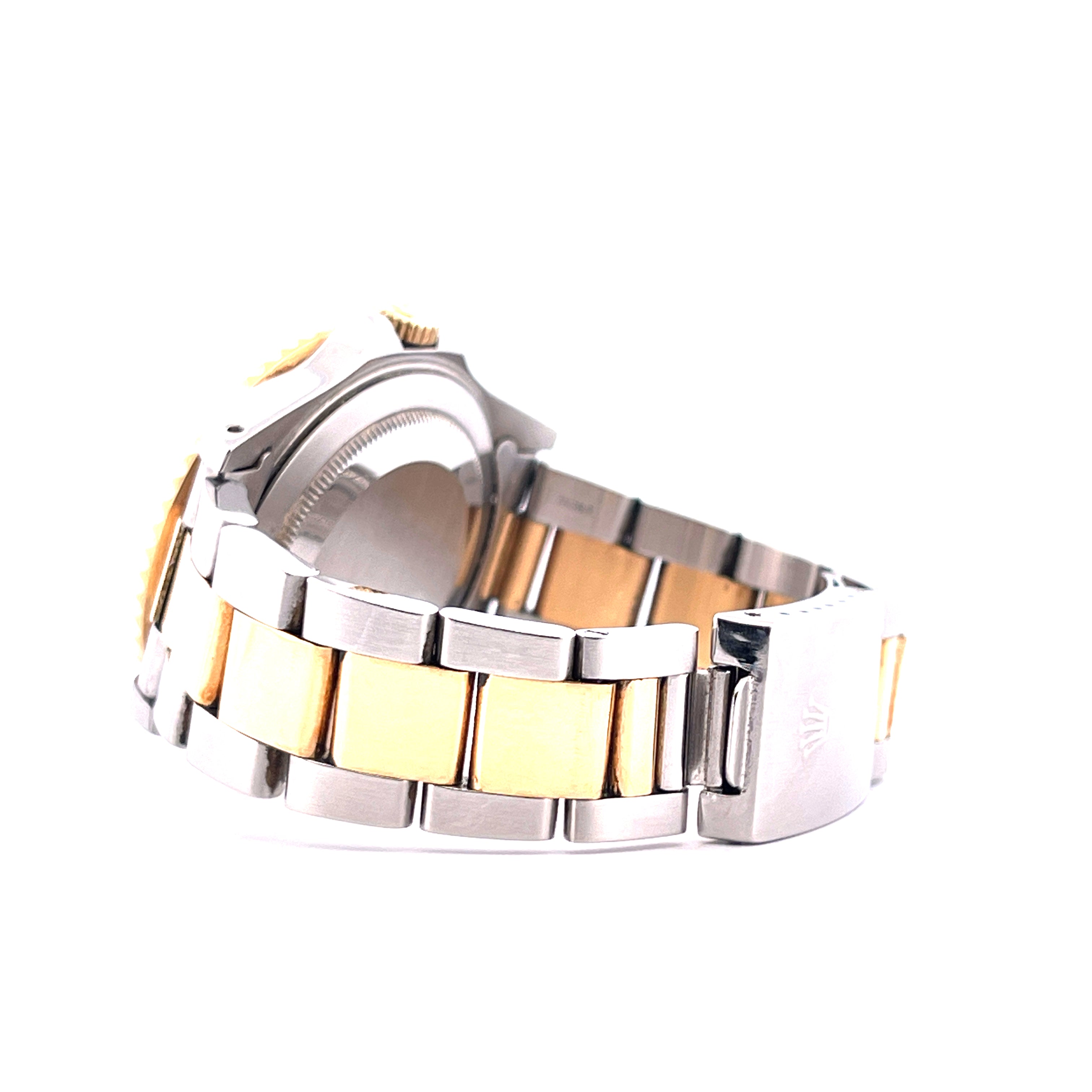 Rolex GMT-Master II Tiger Eye 1992, Seitenansicht des bicolor Gold-Stahl-Armbands mit Schließe