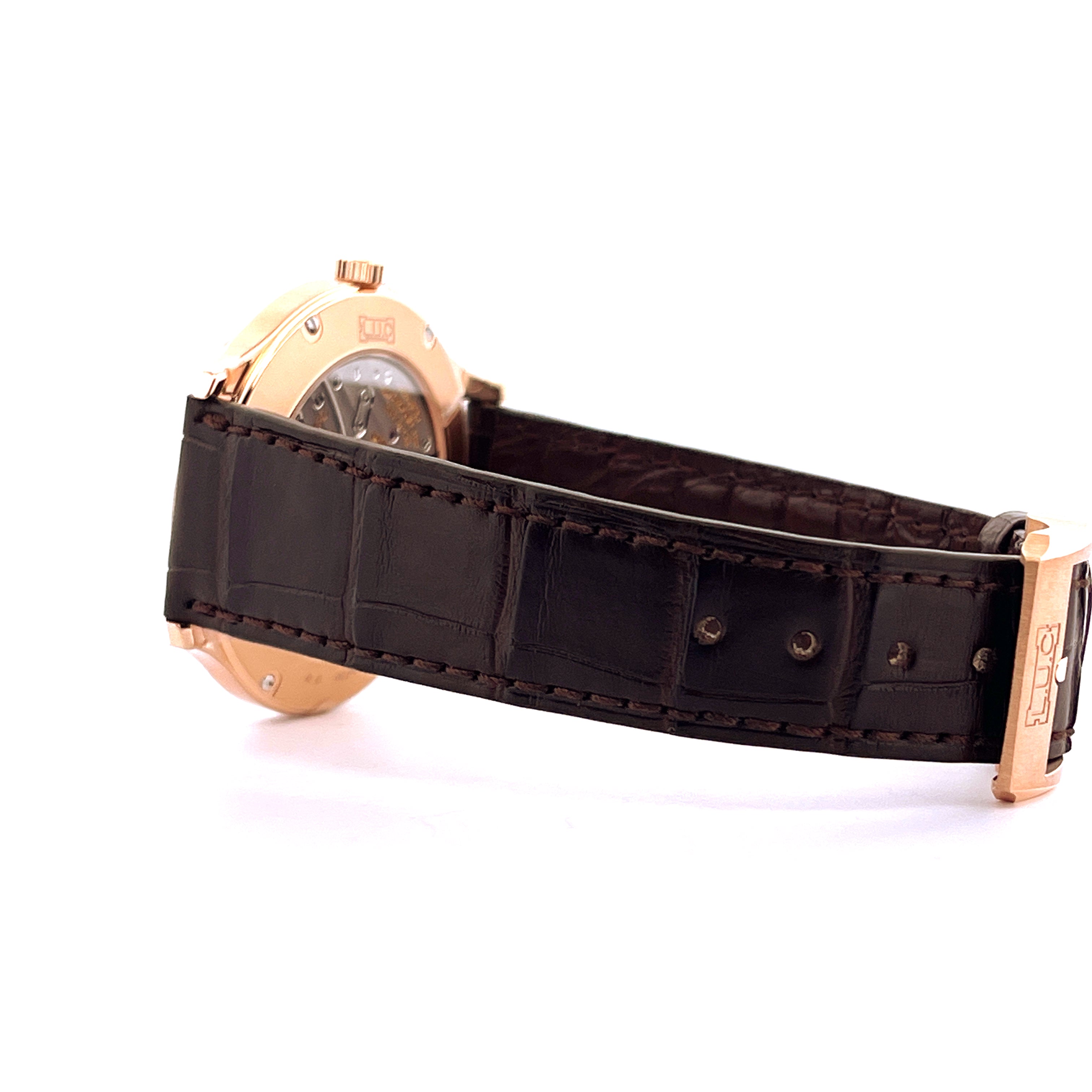 Chopard Xps L.u.c Roségold Seitenansicht mit braunem Lederarmband