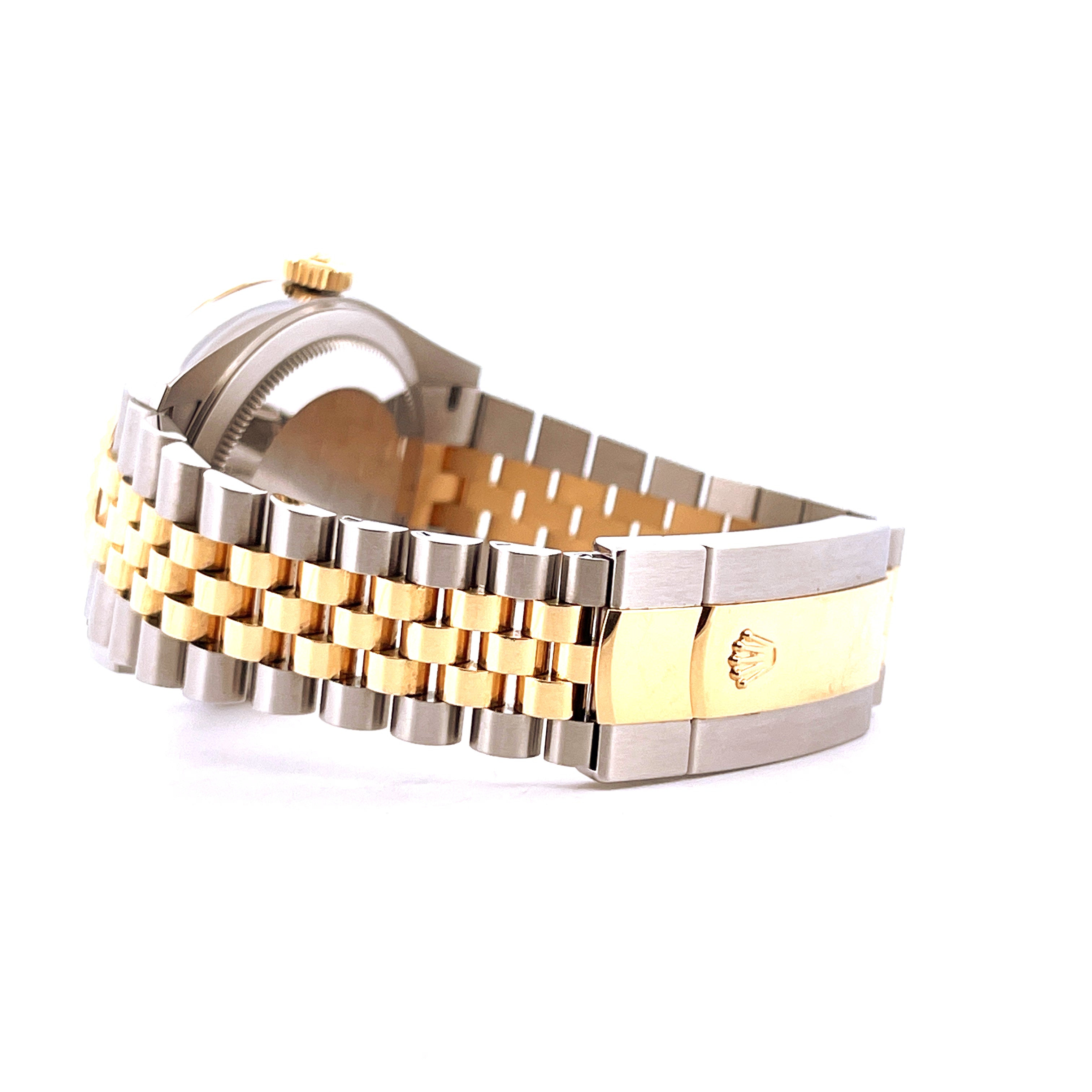 Rolex Sky-Dweller Steel & Gold Jubilee, Seitenansicht des goldenen Armbands mit silbernen Elementen