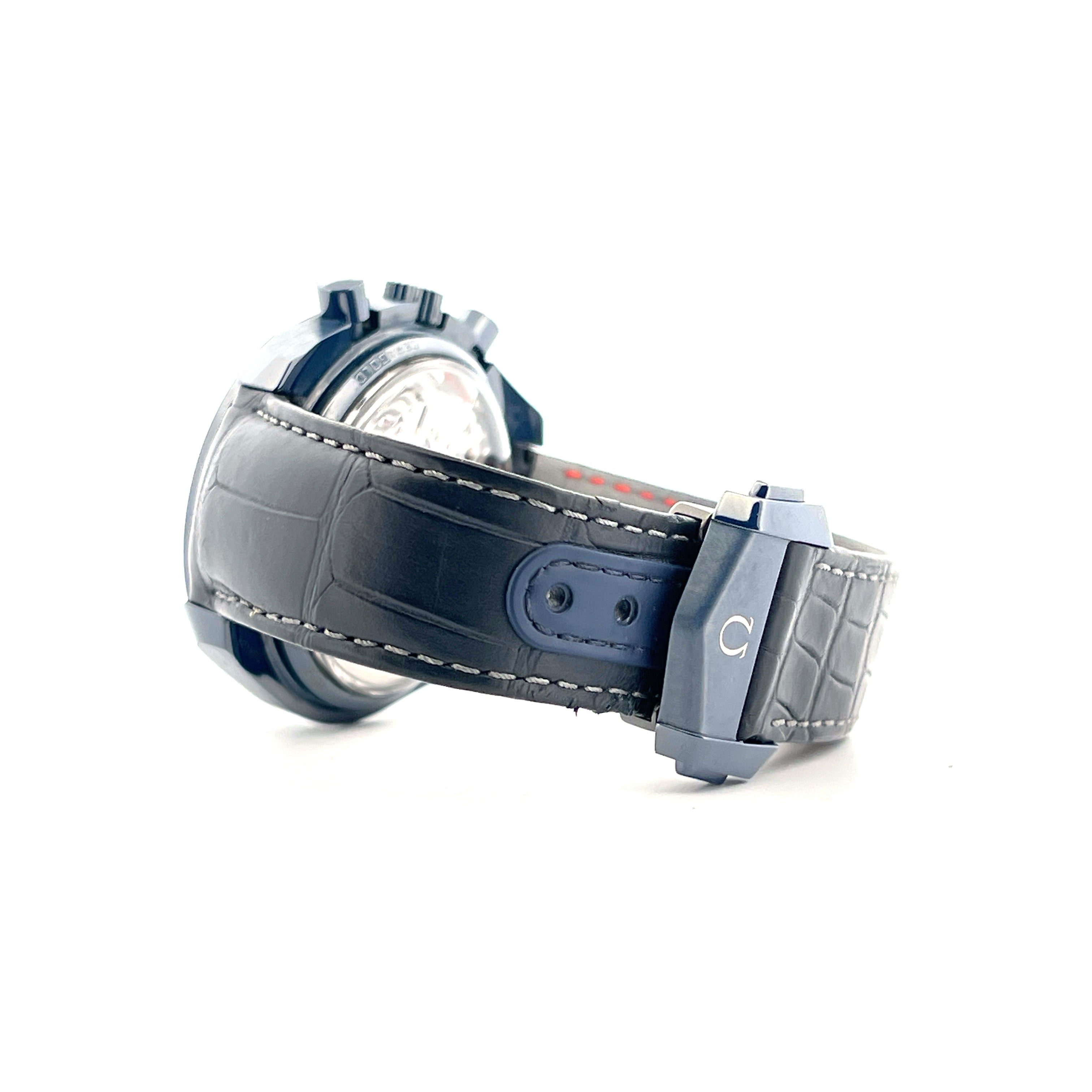 Omega Speedmaster Moonwatch blaue Keramik-Uhr mit Lederarmband und Schließe