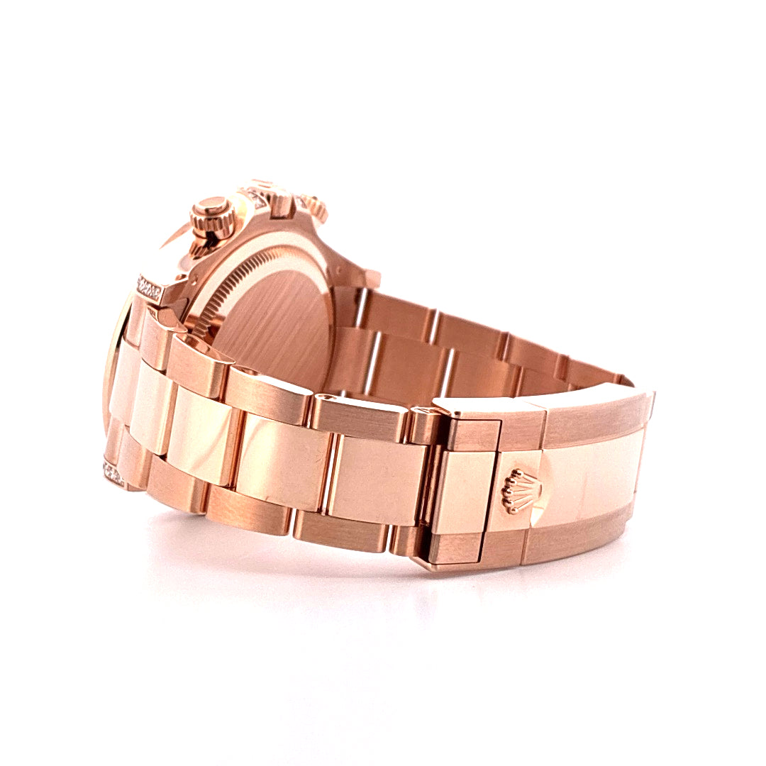 Rolex Daytona Roségold Chronograph mit Diamanten, Seitenansicht des Armbands und der Schließe