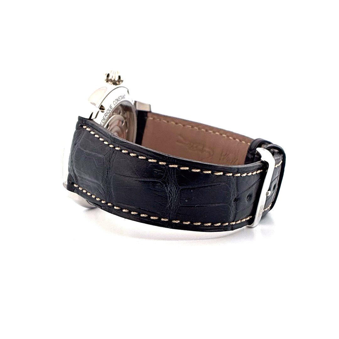 Frederique Constant Classics Manufacture Automatikuhr mit schwarzem Krokoband im Seitenprofil