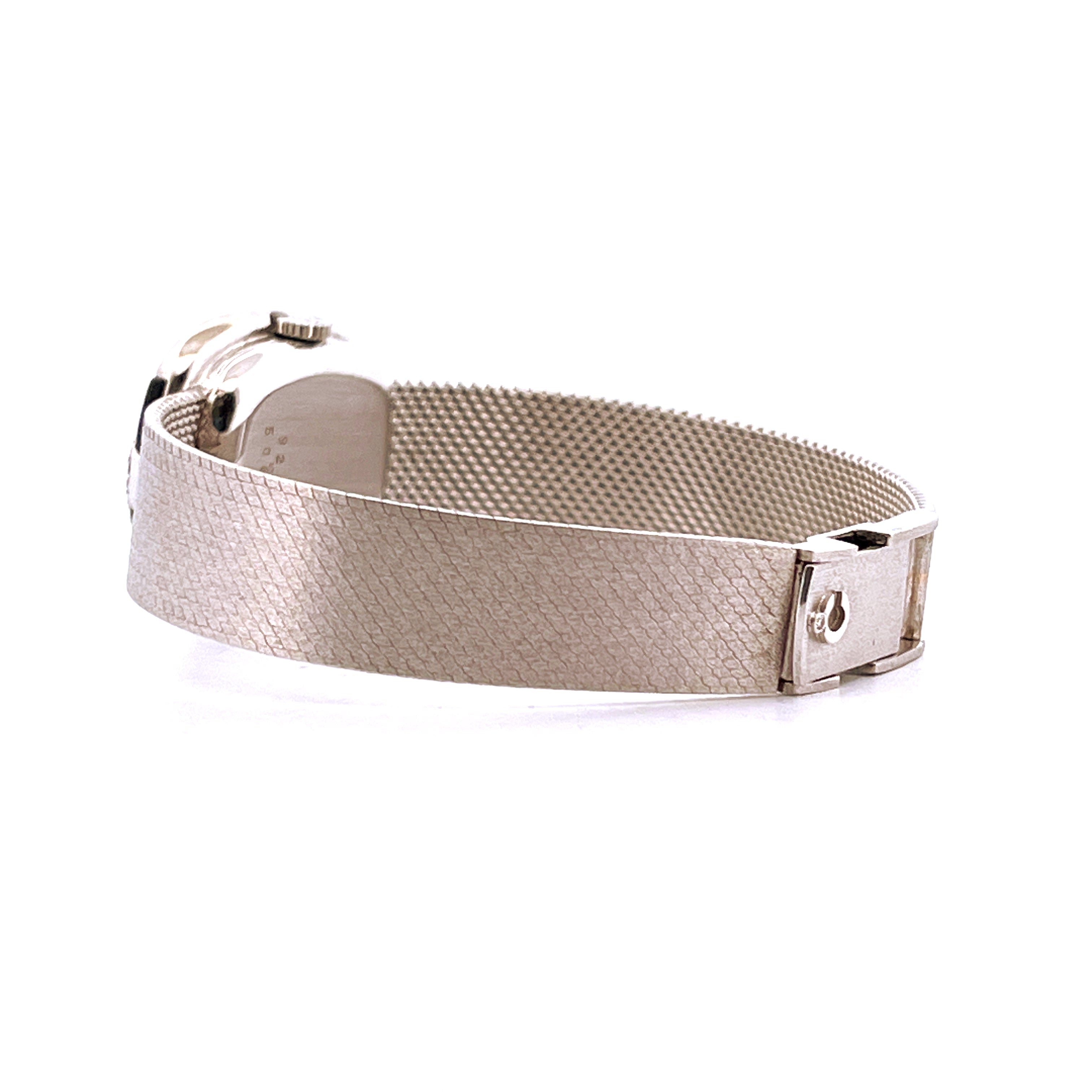Seitenansicht einer Chopard Classic Uhr aus Weißgold mit feinem Gliederarmband