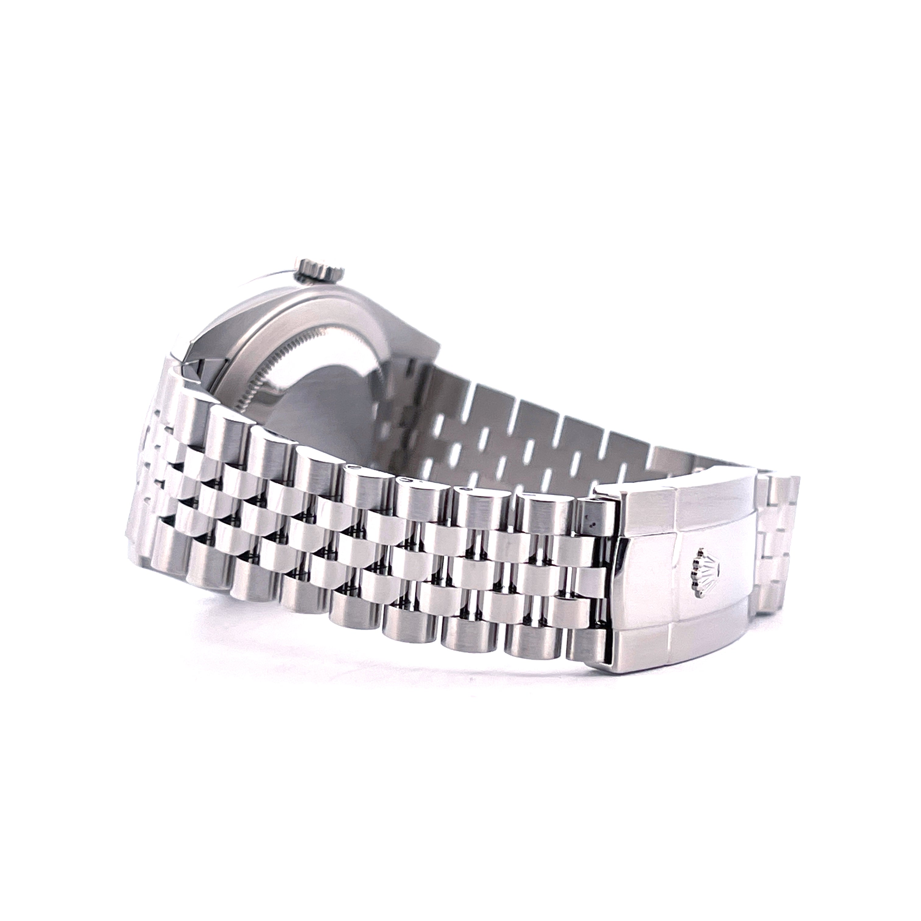 Rolex Datejust 41 Wimbledon Edelstahl mit Jubilee-Armband von der Seite gesehen