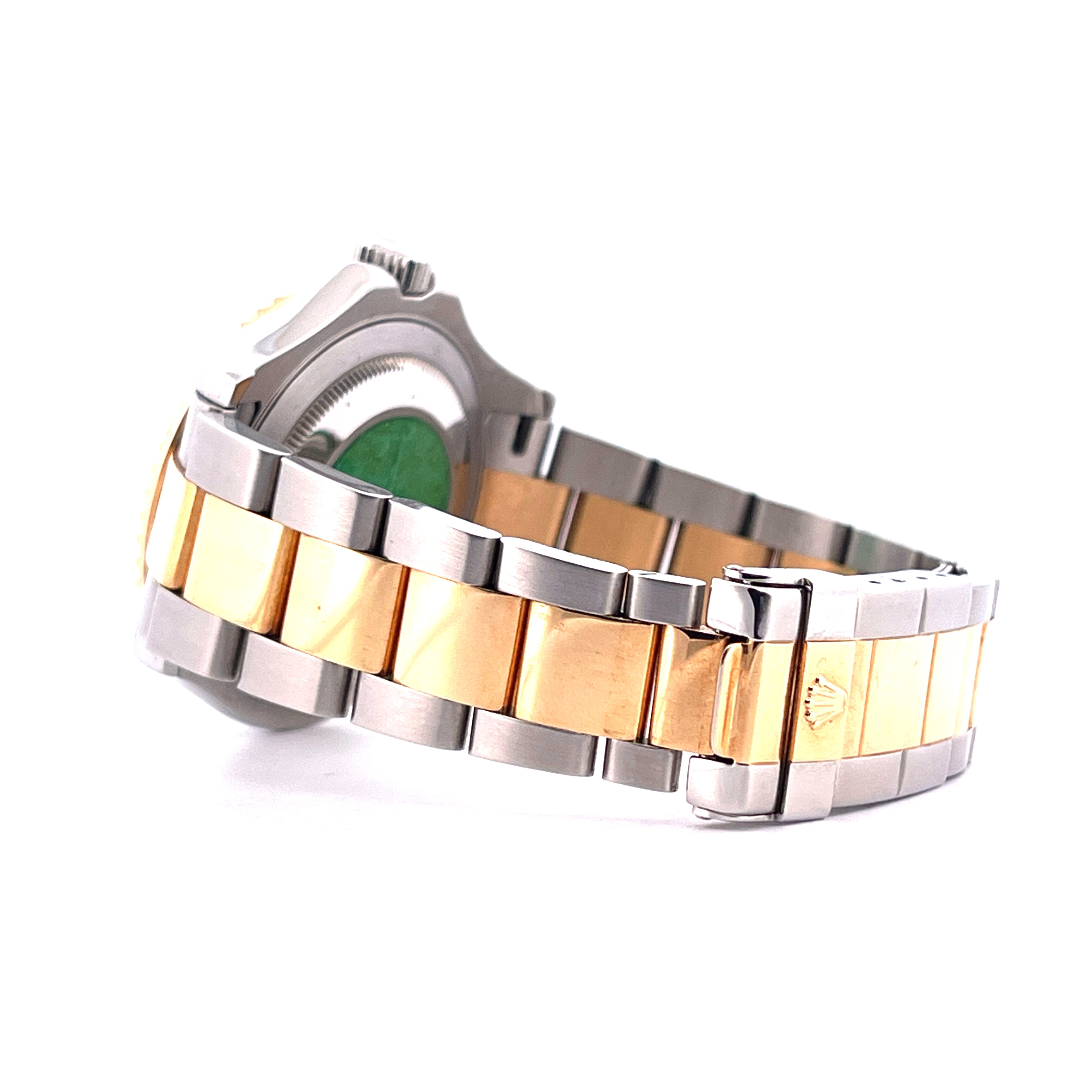 Seitenansicht einer Rolex Yacht-Master 16623 mit Edelstahl- und Gelbgold-Armband