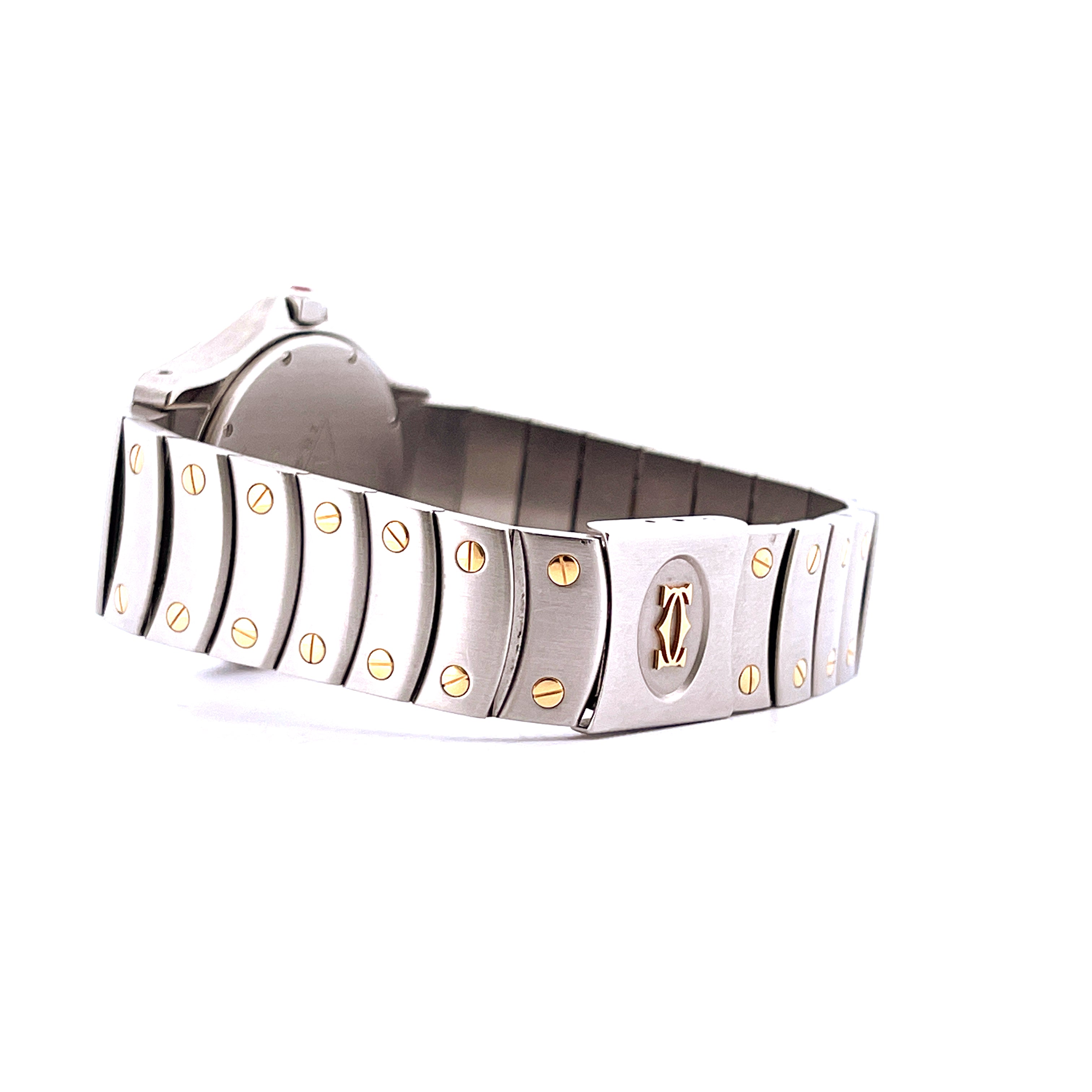 Seitenansicht einer Cartier Santos Ronde 150th Automatic (1997) Limited Edition aus Stahl und Gold