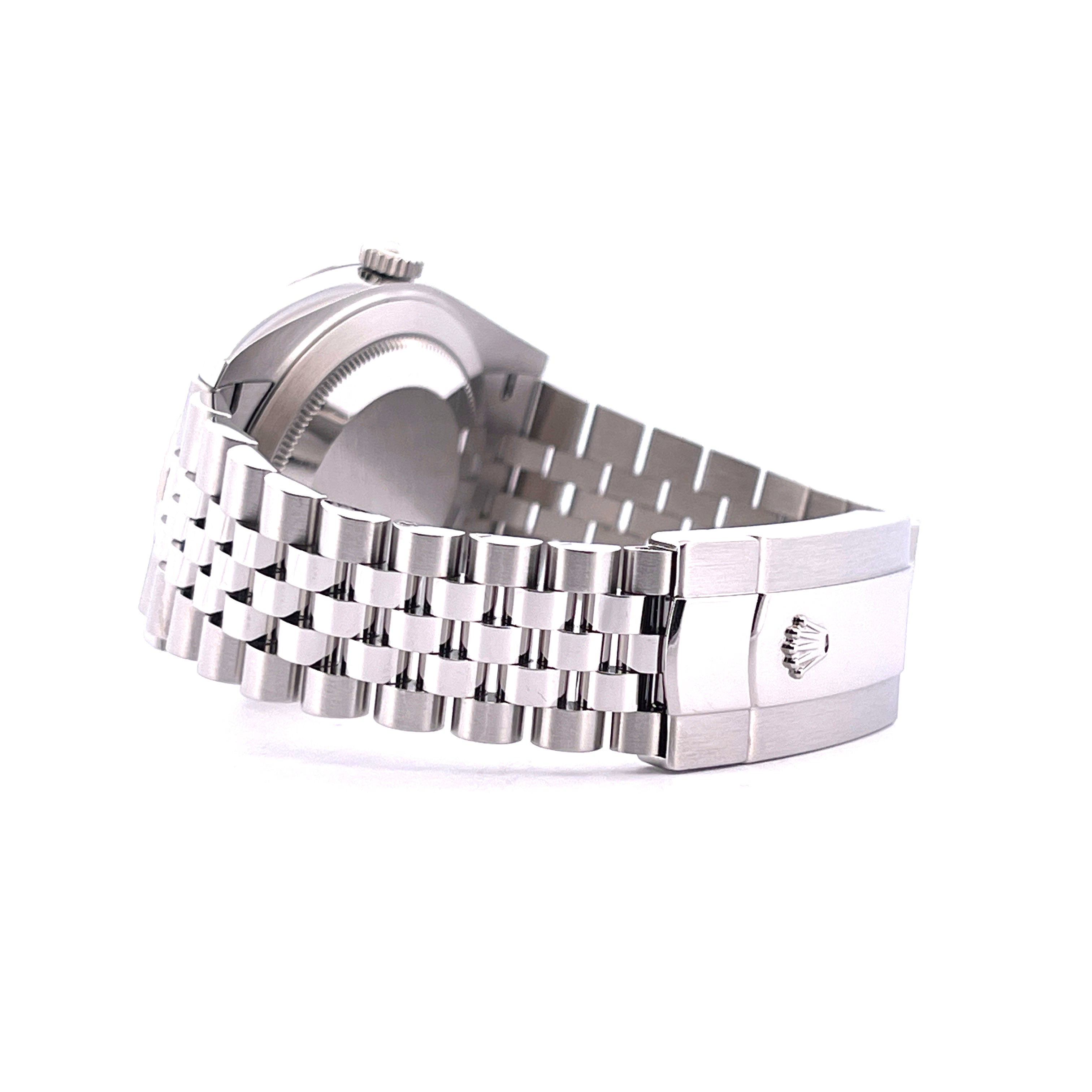 Rolex Datejust 41 Stahl Jubilee Armband Seitenansicht mit Schließe und Krone