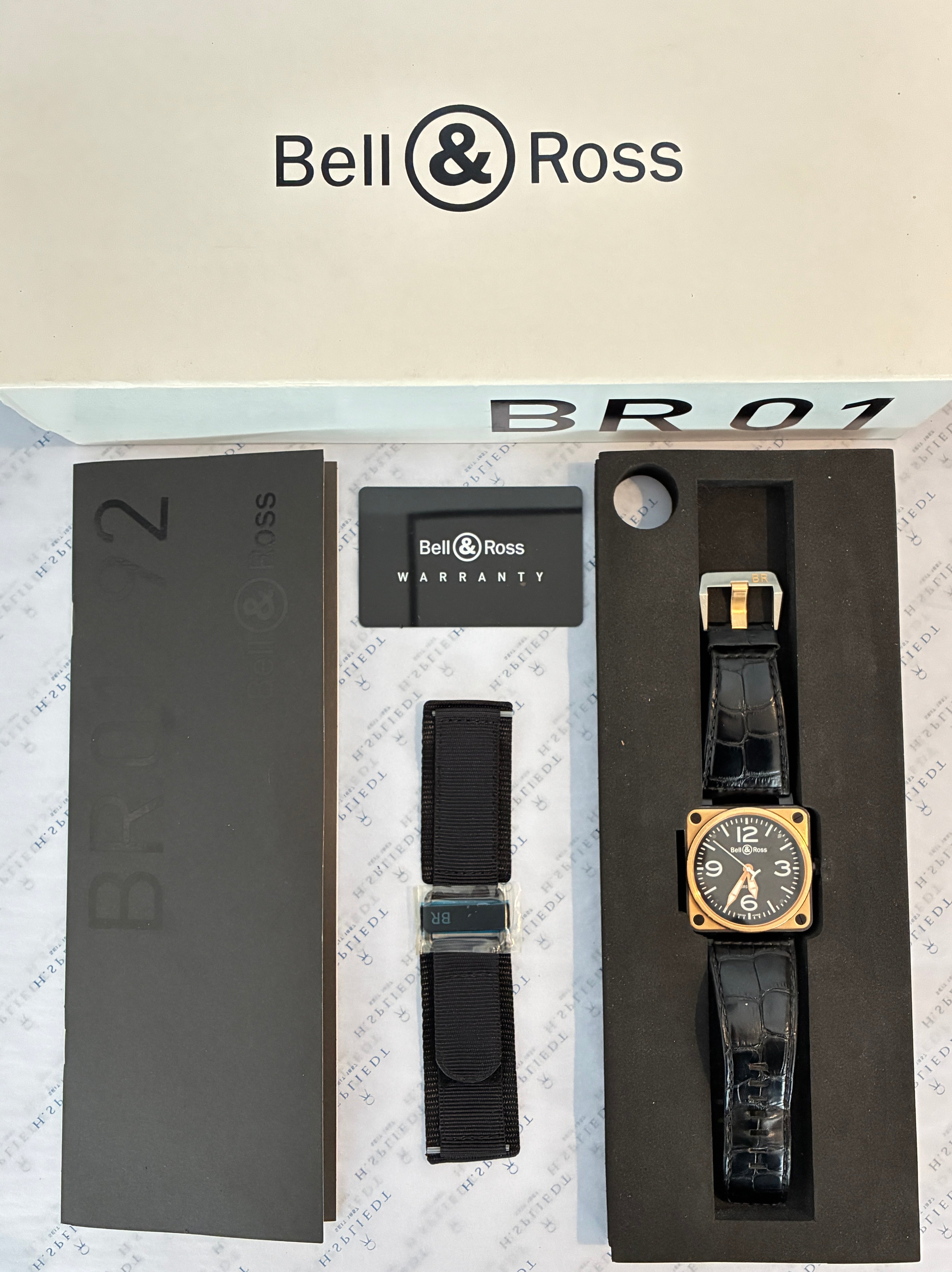 Bell & Ross Aviation Military Roségold Automatik mit schwarzem Zifferblatt und Lederarmband in Box