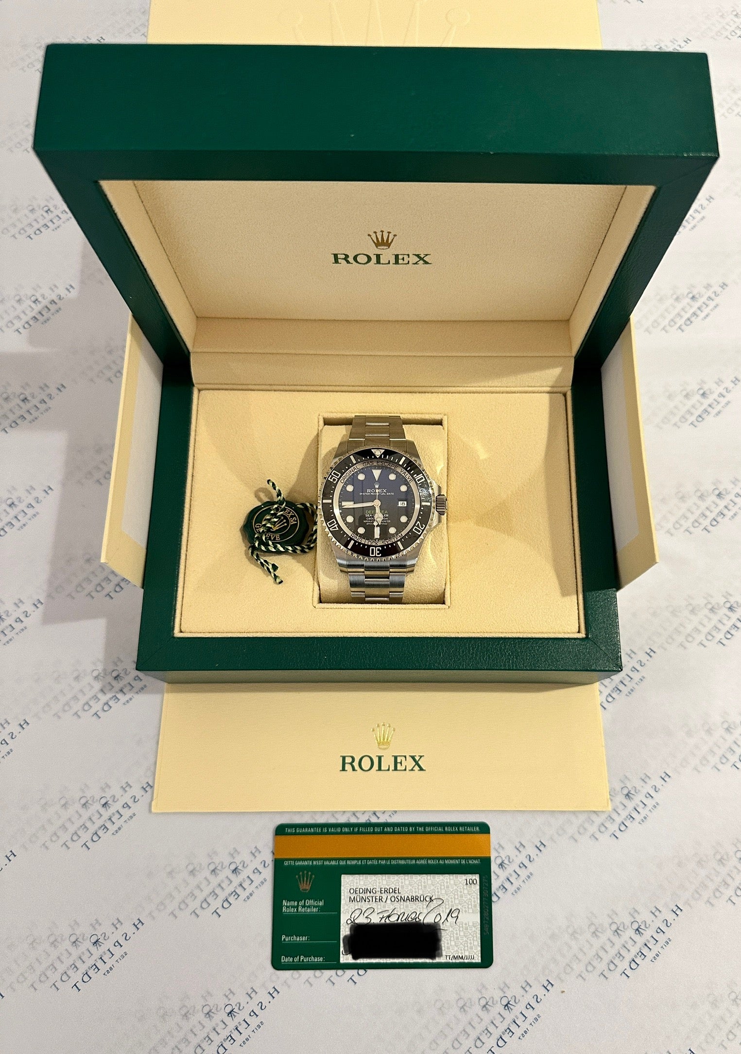 Rolex Sea-Dweller Deepsea James Cameron in Stahl mit schwarzem Zifferblatt in der originalen grünen Box auf Garantiekarte