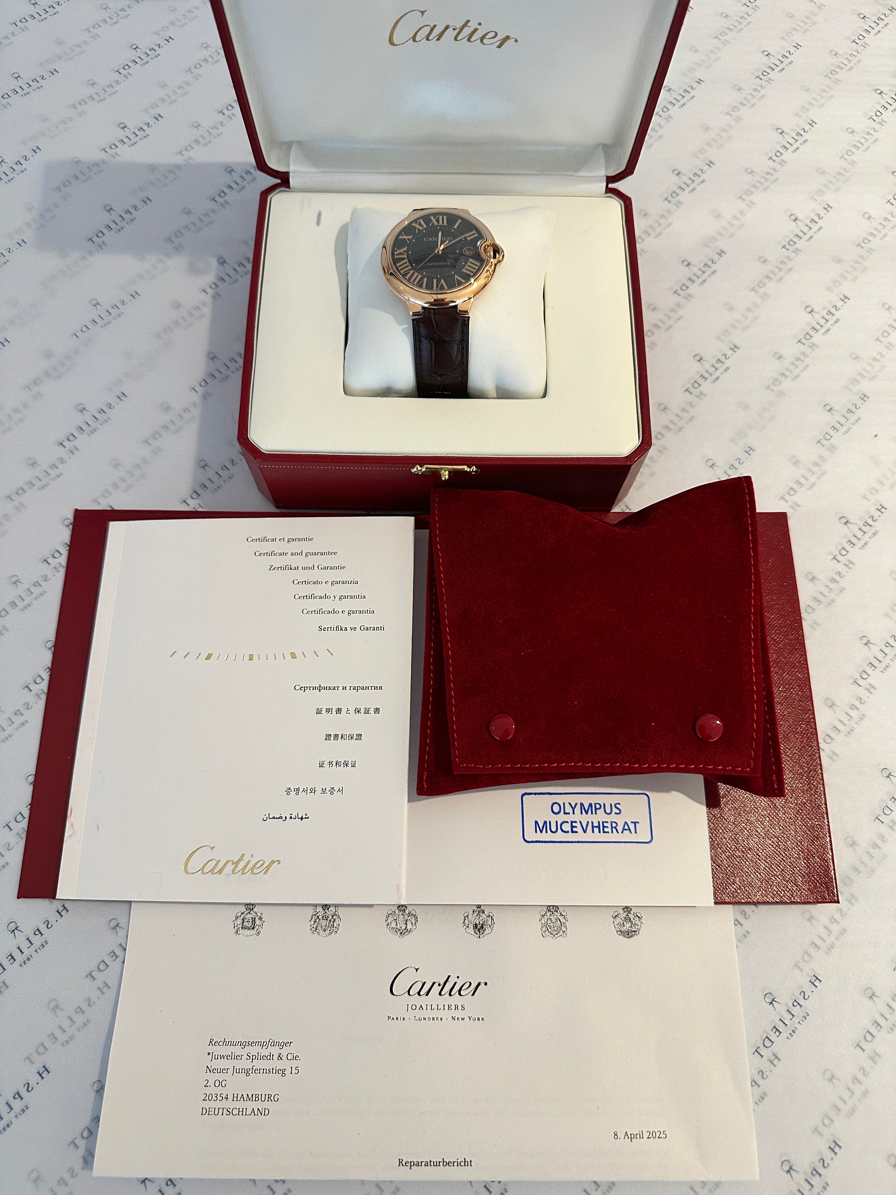 Cartier Ballon Bleu 42mm Roségold mit Automatikwerk in Schatulle mit Papieren
