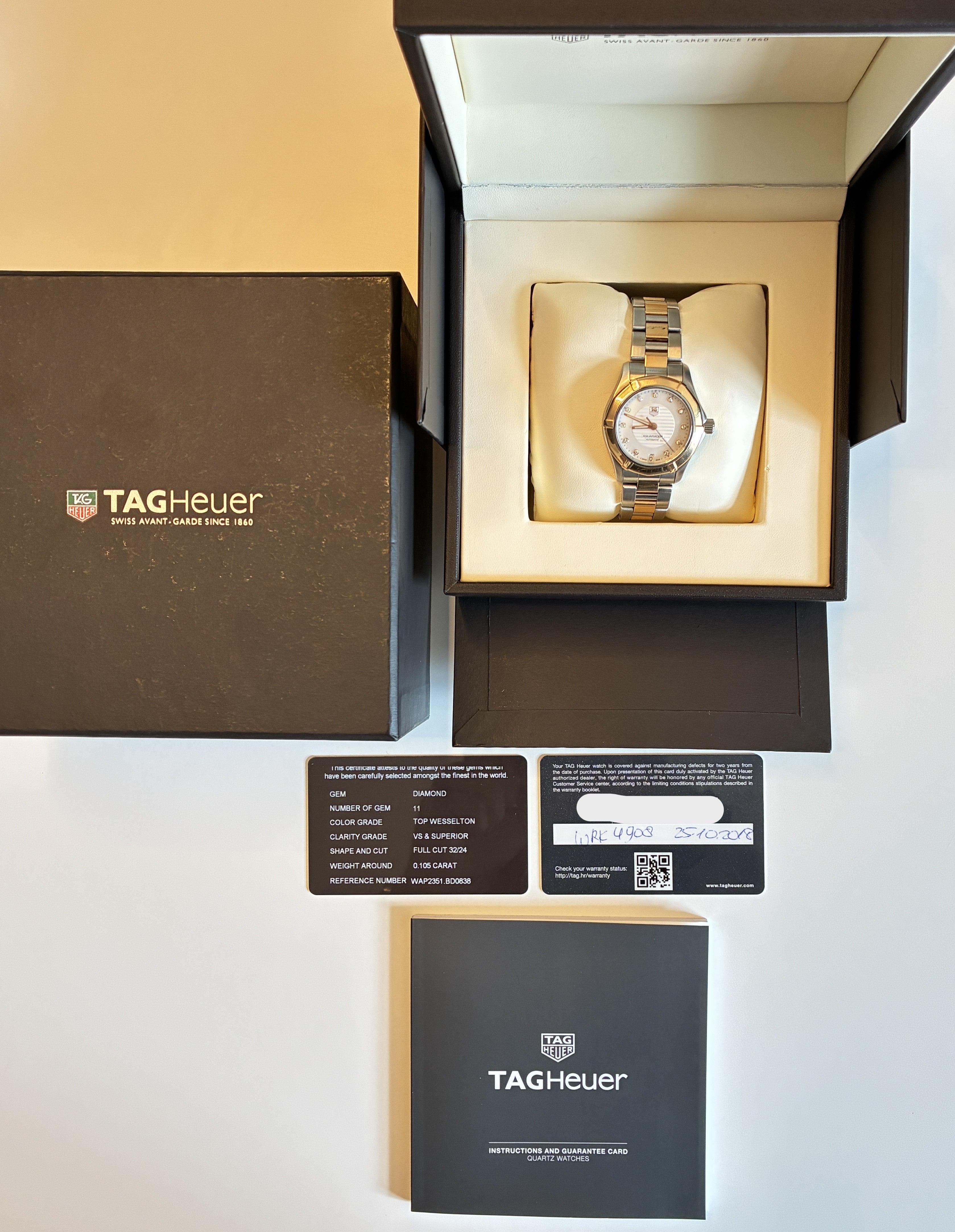 Tag Heuer Aquaracer Lady im Full-Set mit Papieren in einer geöffneten Box