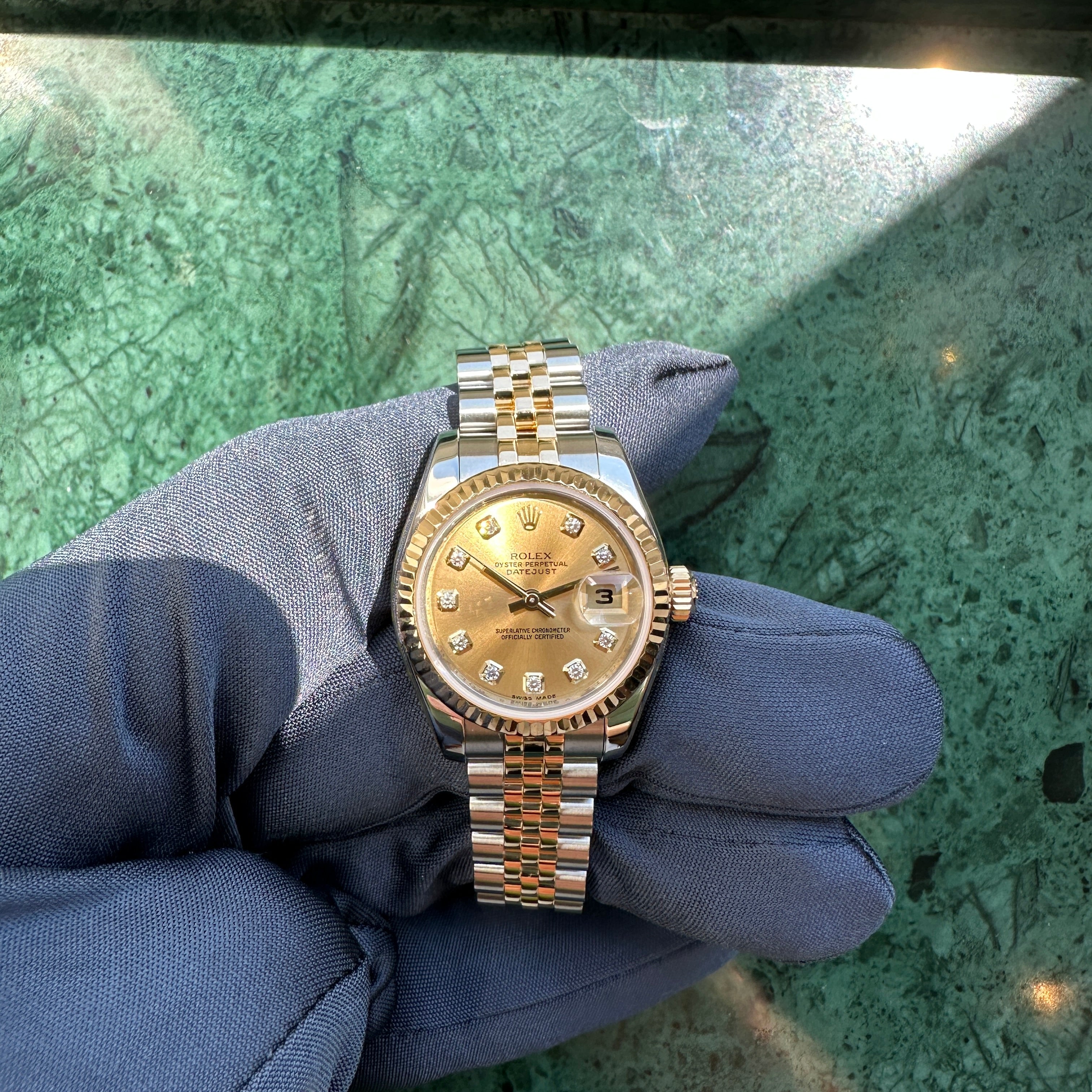 Lady-Datejust 26mm Two Tone & Diamonds Gold Dial / 179173 / Jubilee / perfect Condition / Rolex Service 2026 + Sticker