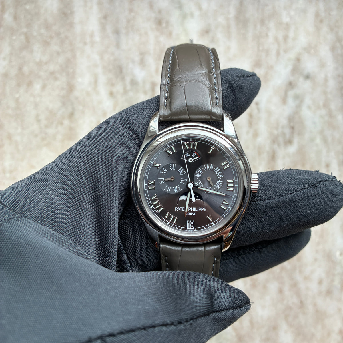 Annual Calendar / Platinum / Grey Dial / 3 Straps / Box & Papers / 2005