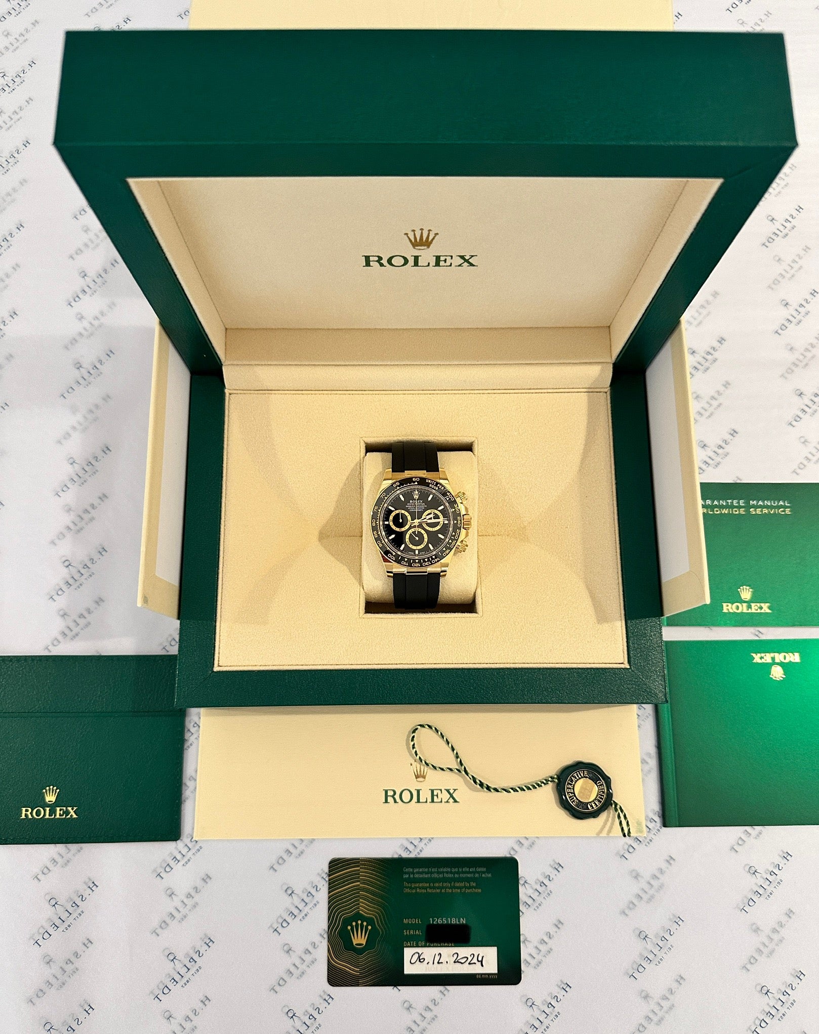 Rolex Daytona Gelbgold Oysterflex im grünen Karton mit Papieren und Siegel