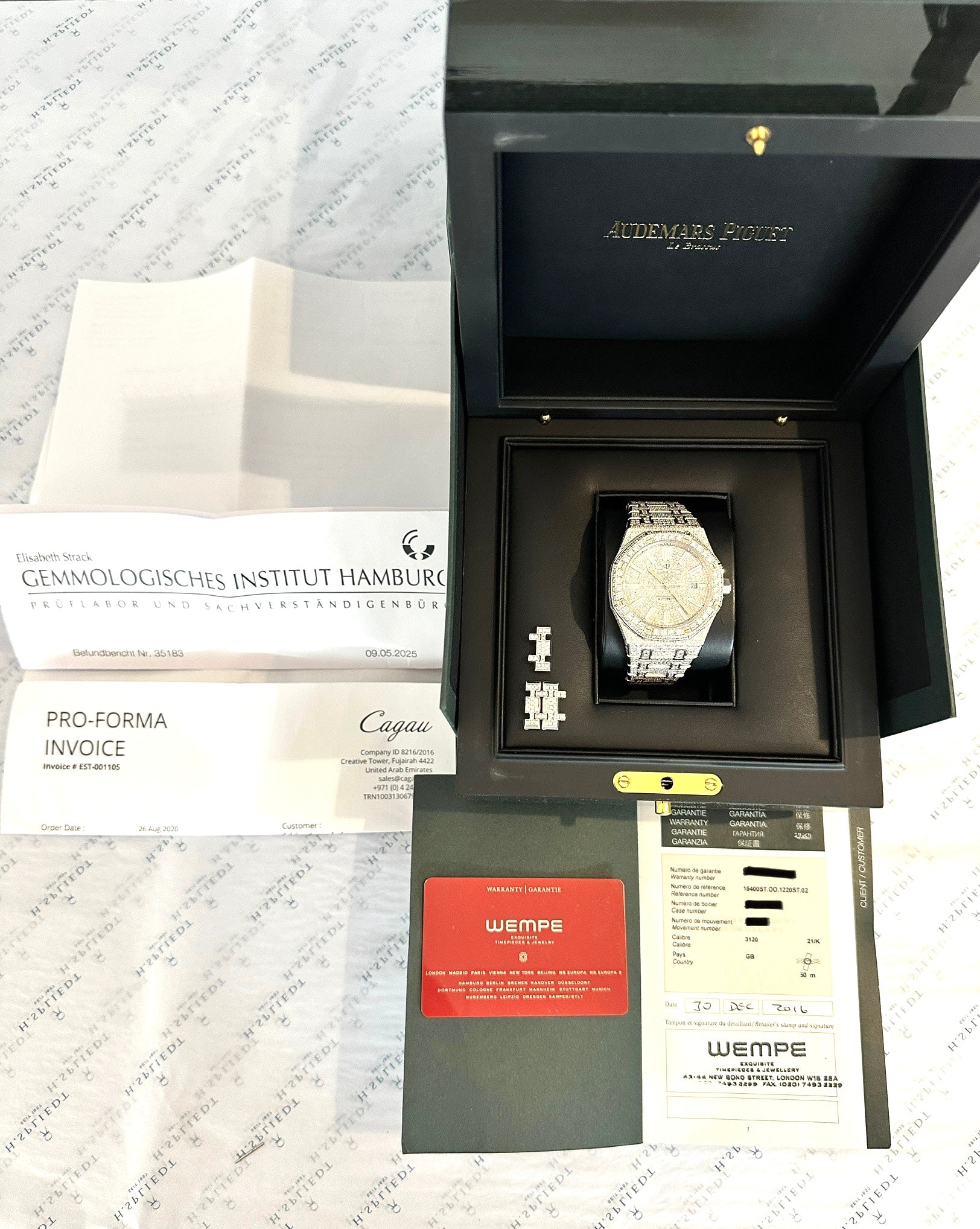 Audemars Piguet Royal Oak 15400ST 2016 mit Diamanten im schwarzen Etui und Papieren