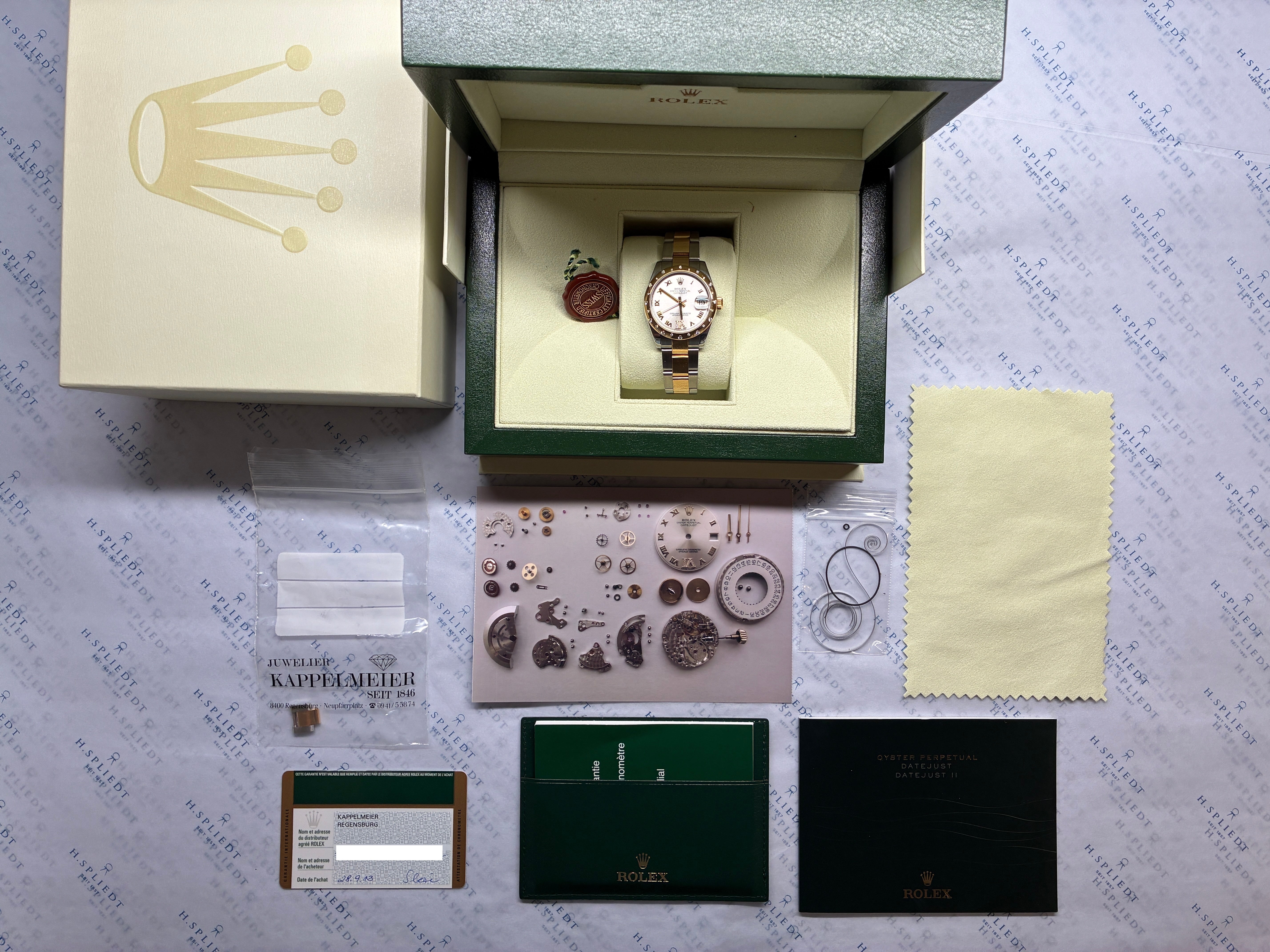Rolex Datejust 31 mit Stahl-Gold-Gehäuse und Diamanten in voller Box und Papieren