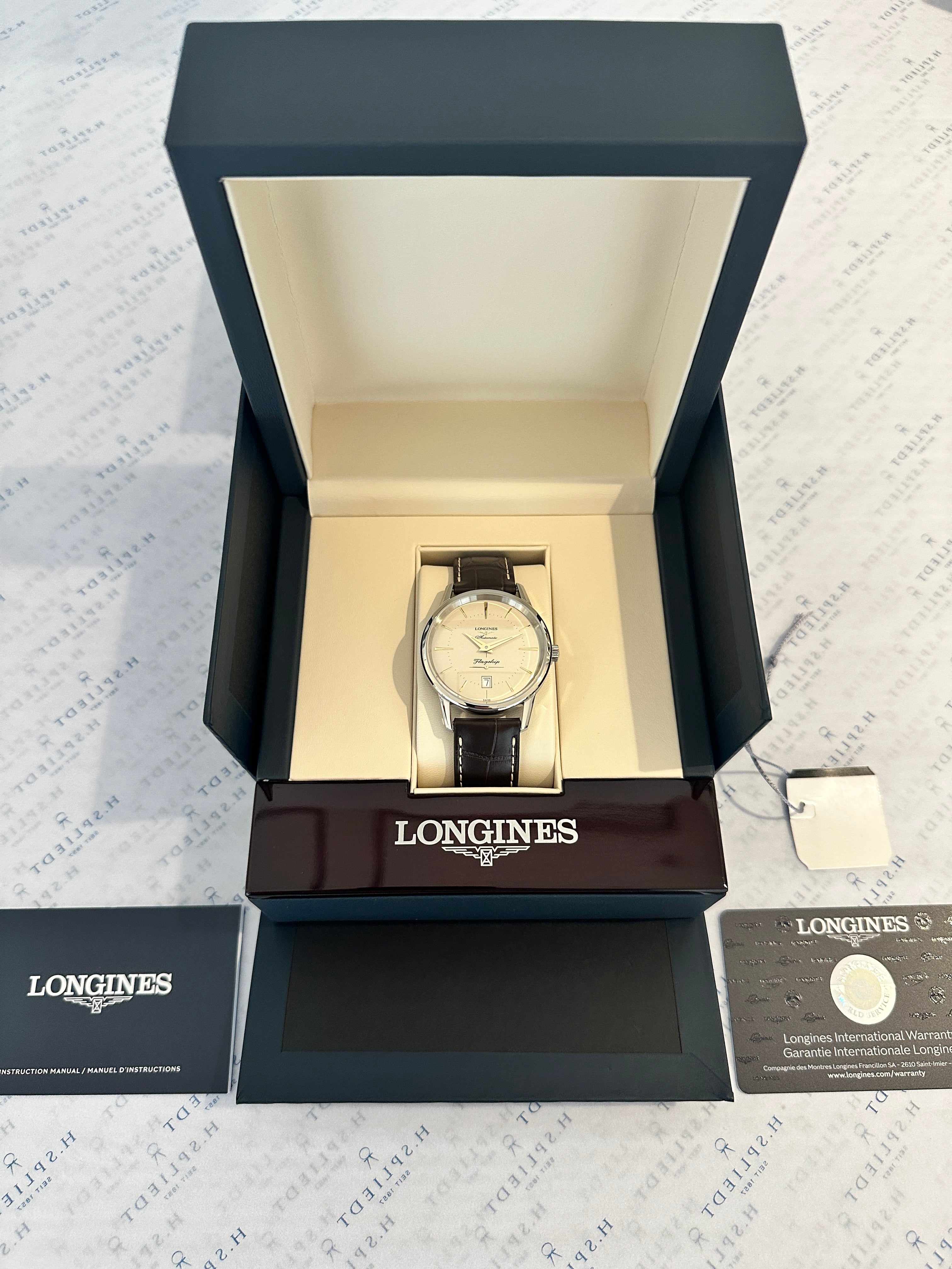 Longines Flagship Heritage Automatic 38 mm Edelstahl in schwarzer Longines Box mit Bedienungsanleitung