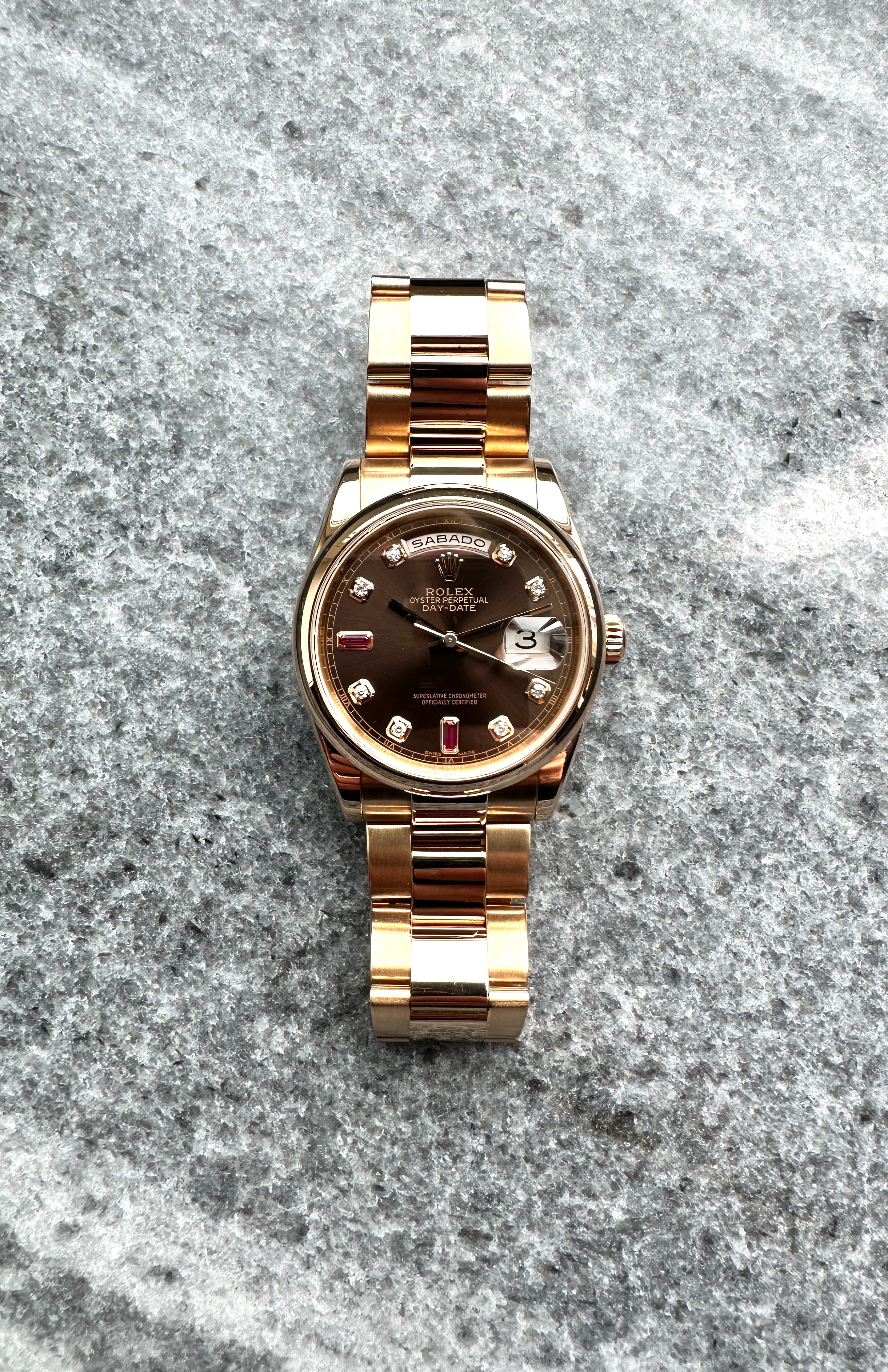 Day-Date 36 Ruby Roségold Chocolate dial (Full-Set) -2002-