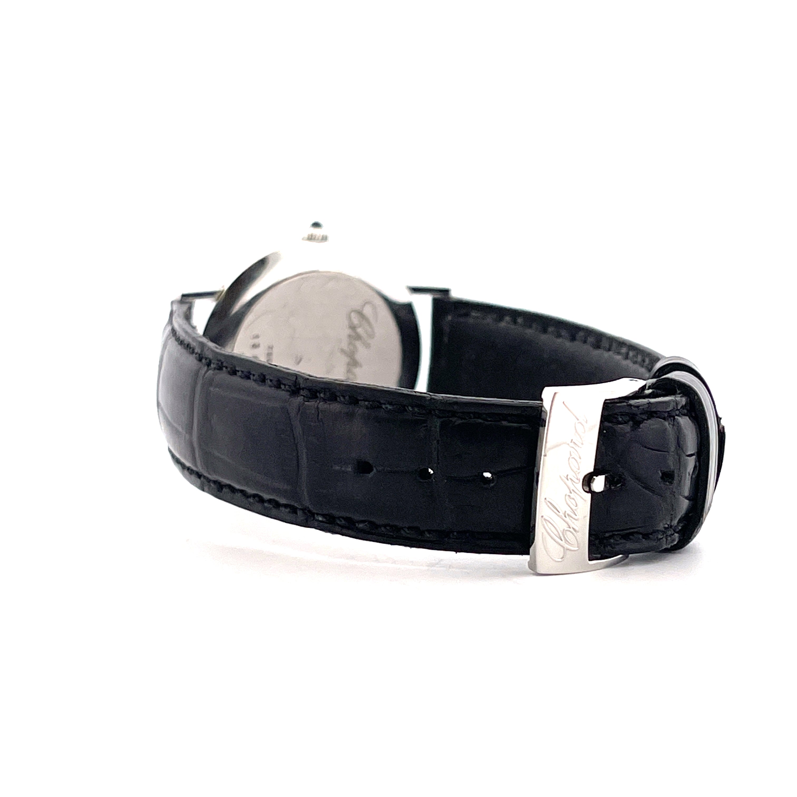 Chopard Ultra Thin Classic 1996 aus Weißgold mit schwarzem Lederarmband und CHOPARD-Schließe