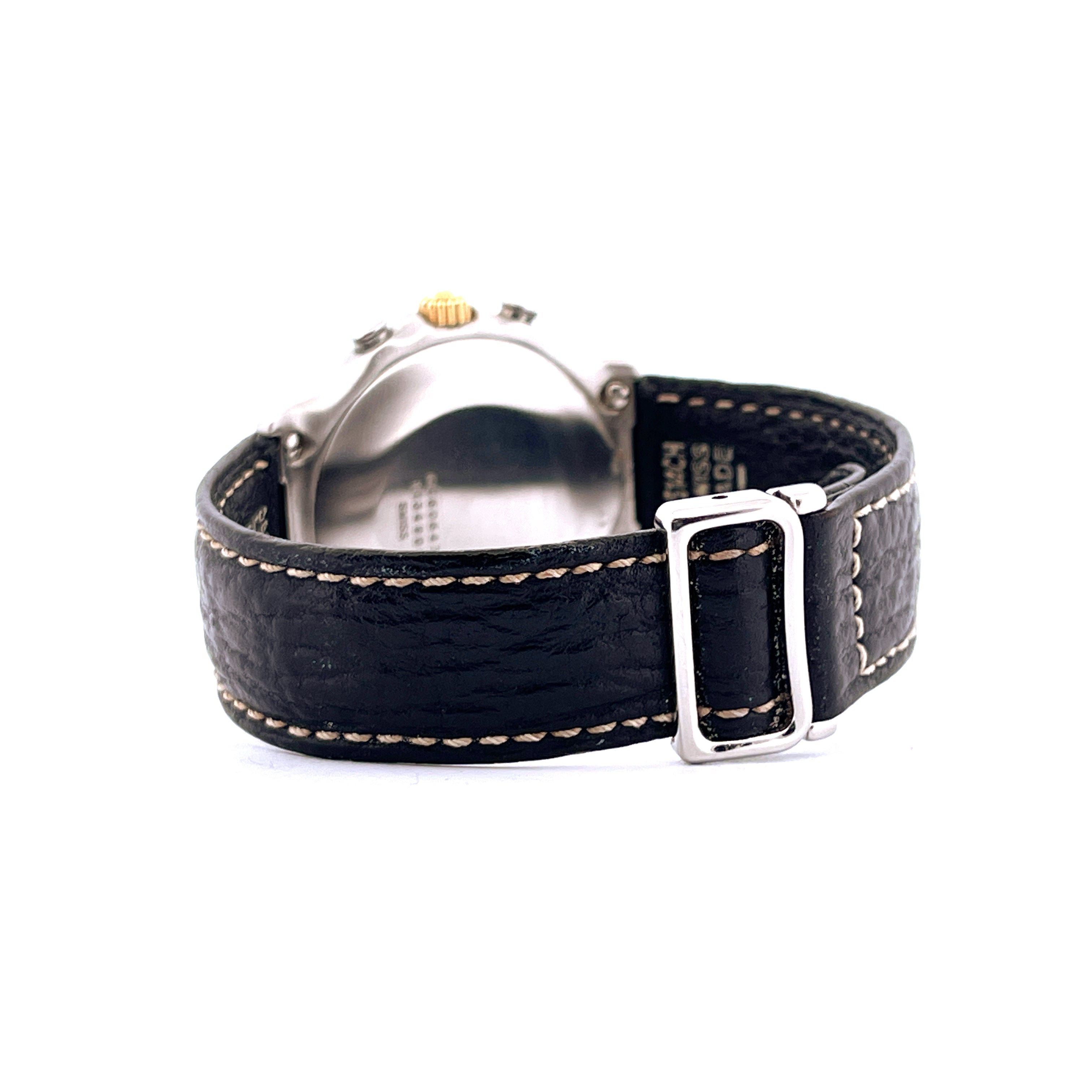 Ebel El Primero Chronograph Automatik Stahl/Gold schwarzes Lederband mit silberner Schließe Rückansicht