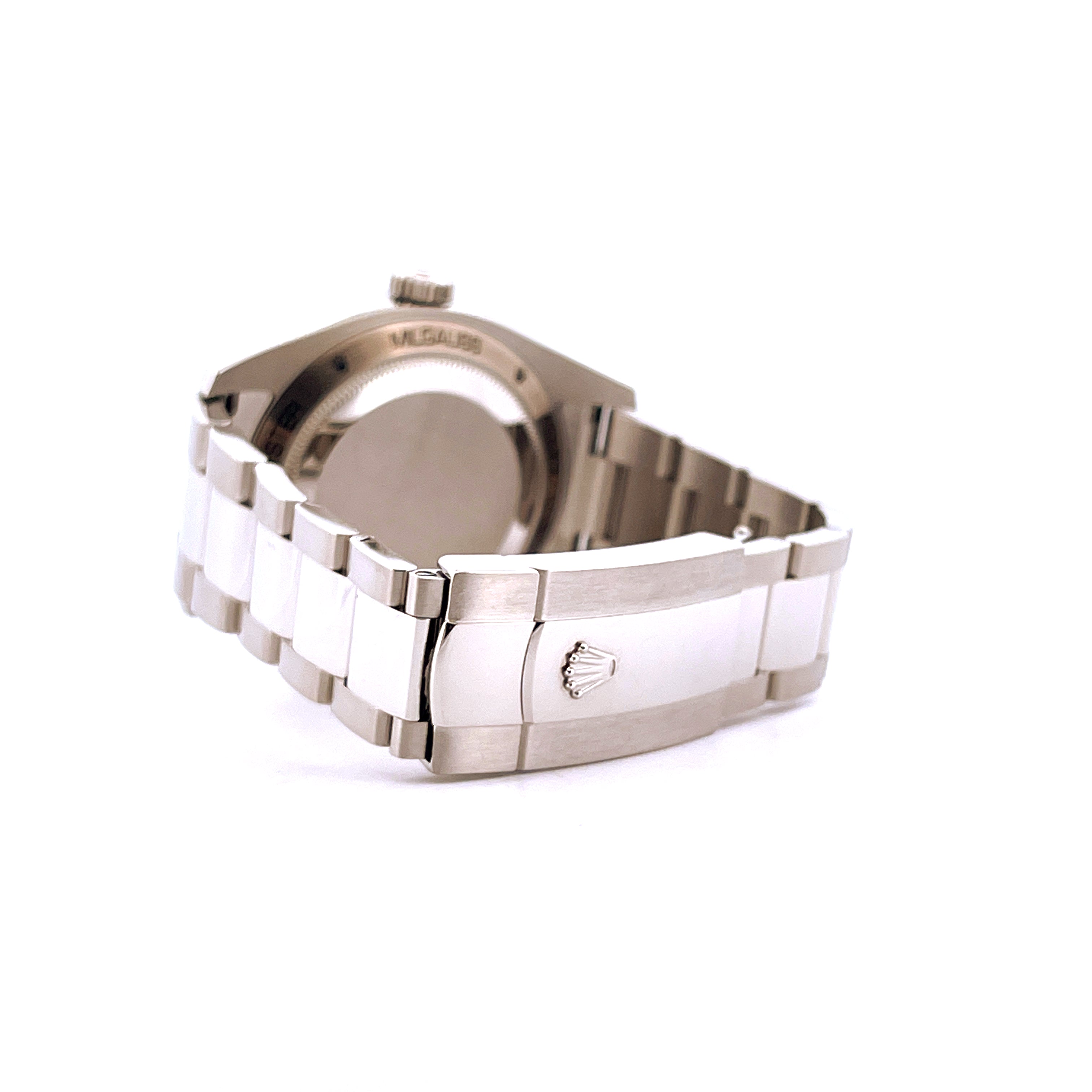 Rolex Milgauss Herrenuhr Stahl, Seitenansicht des Armbands und der Schließe mit Krone
