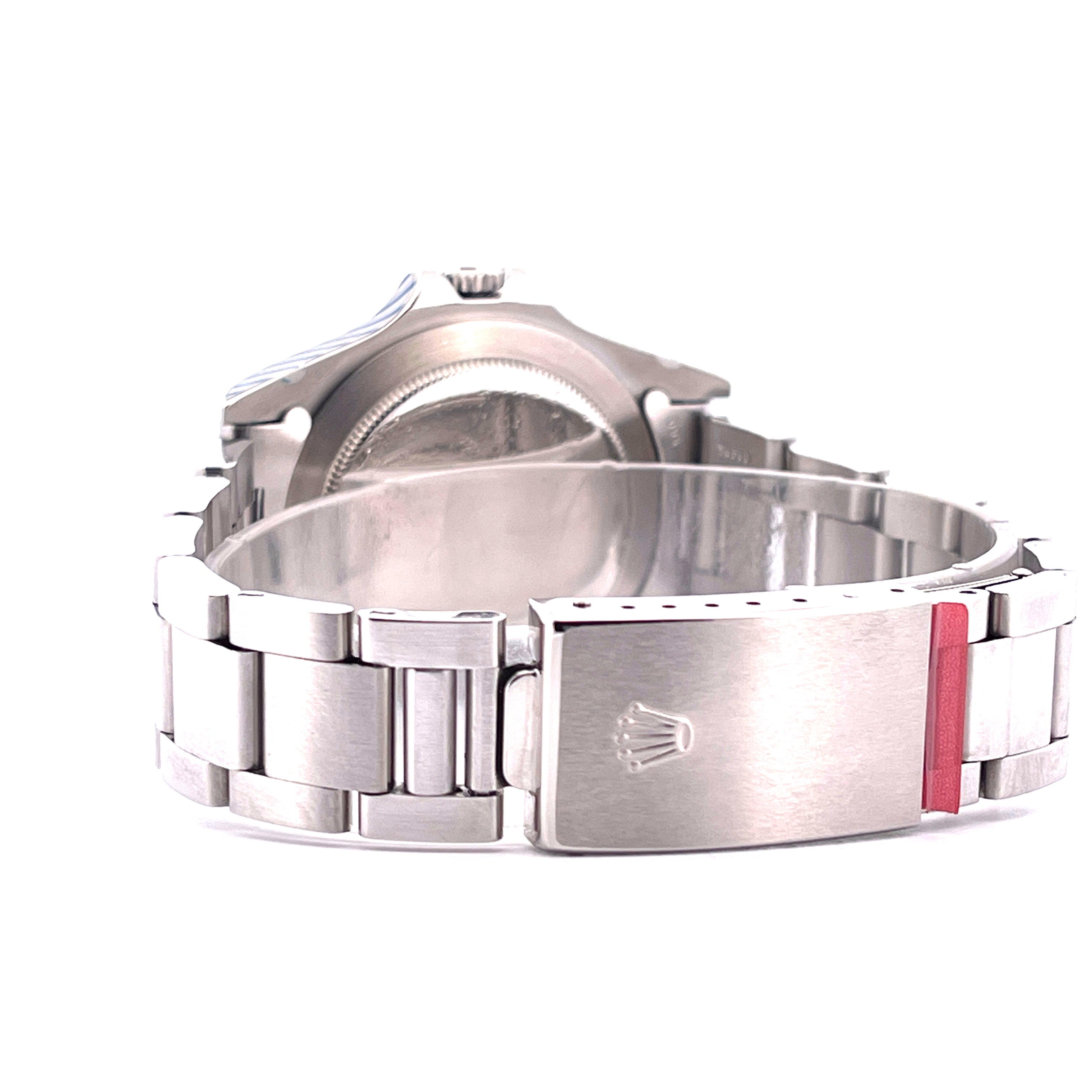 Rolex Explorer II Steve McQueen "Freccione" MK 5 aus Stahl, Seitenansicht mit Schließe und rotem Akzent