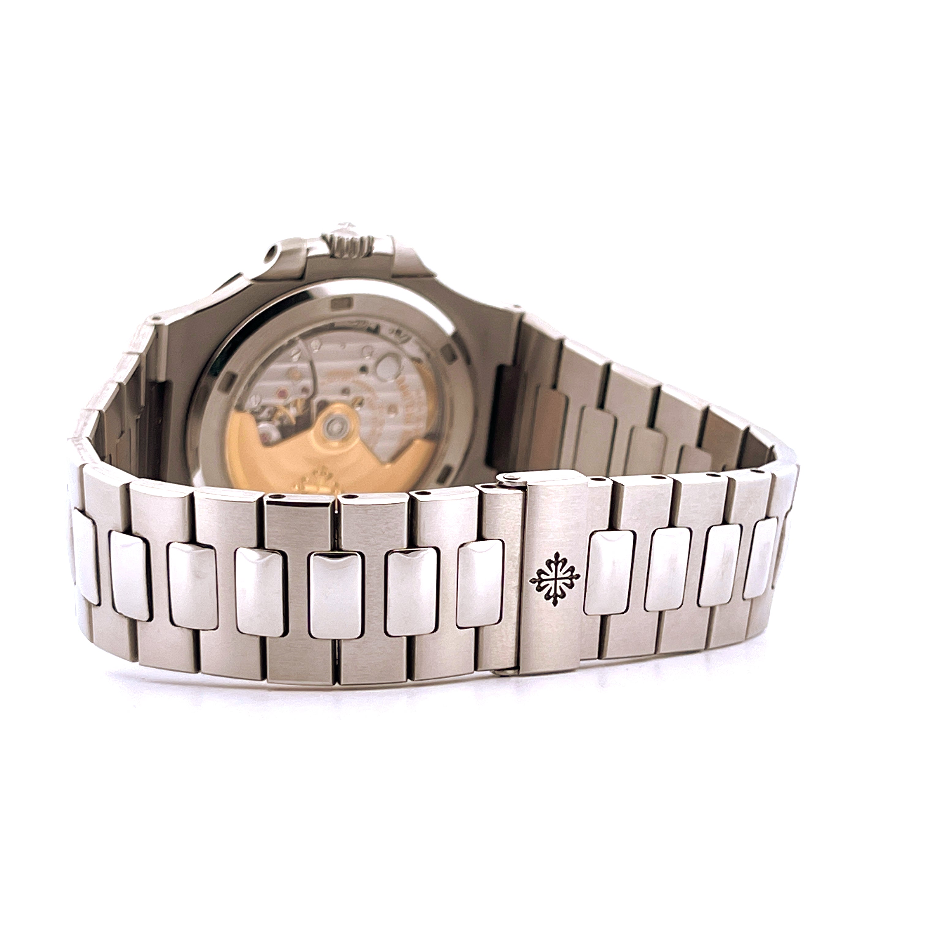 Patek Philippe Nautilus 5711/1A-001 von hinten mit Sichtboden und Edelstahlarmband