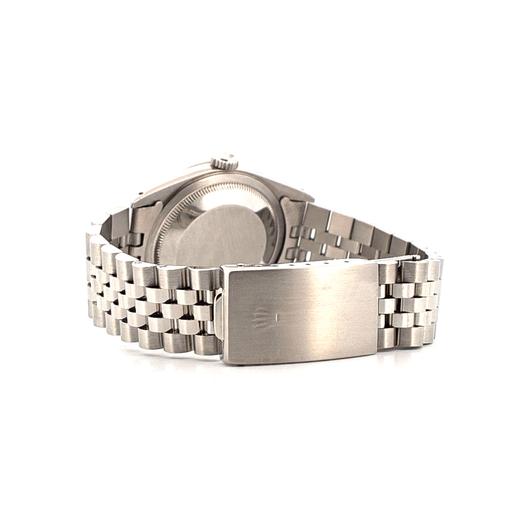 Rolex Datejust 36 Silver 1991, Rückansicht einer gebrauchten Stahl-Armbanduhr mit Schließe