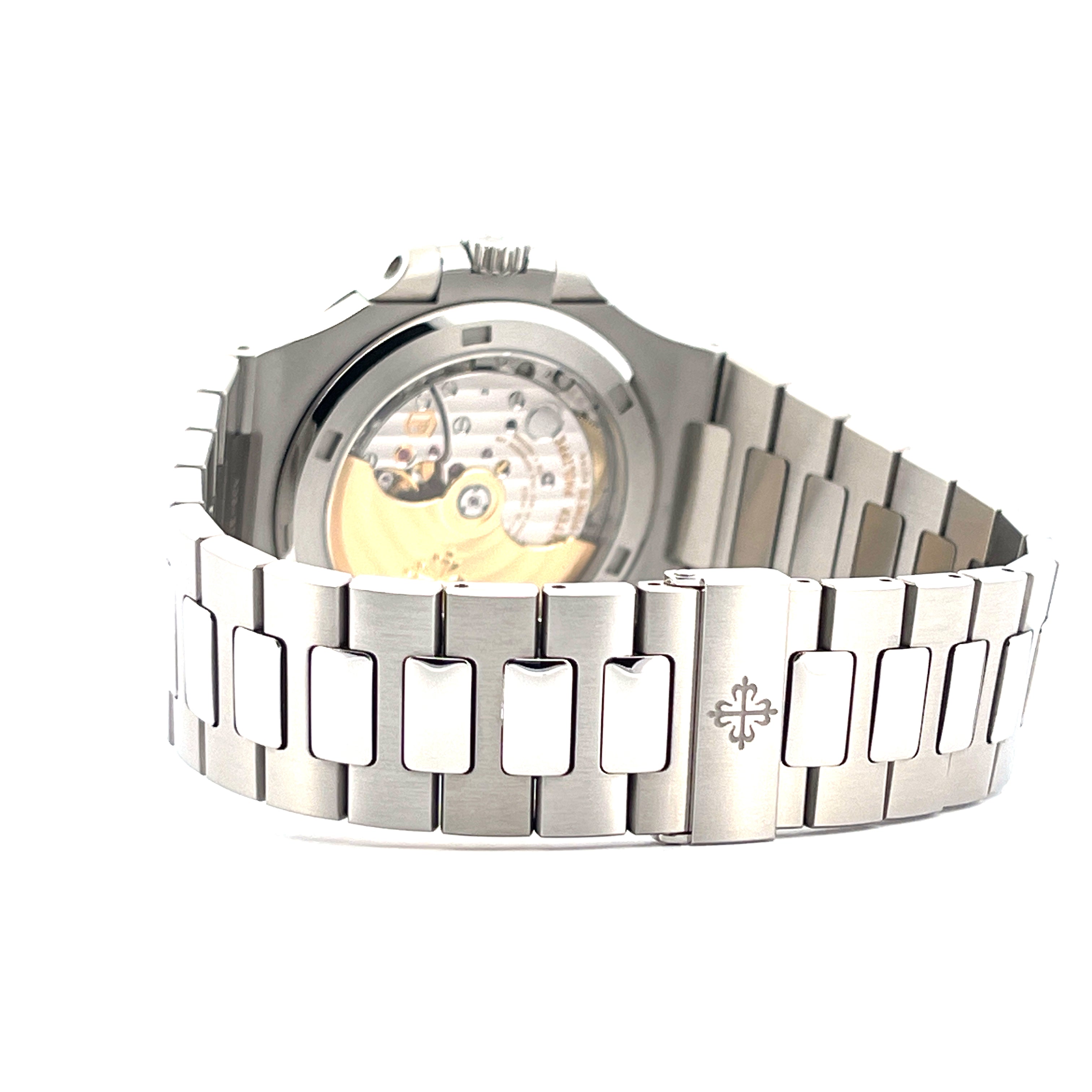 Patek Philippe Nautilus 5711/1A-014 im Detail mit Sichtboden und Edelstahlanzeige