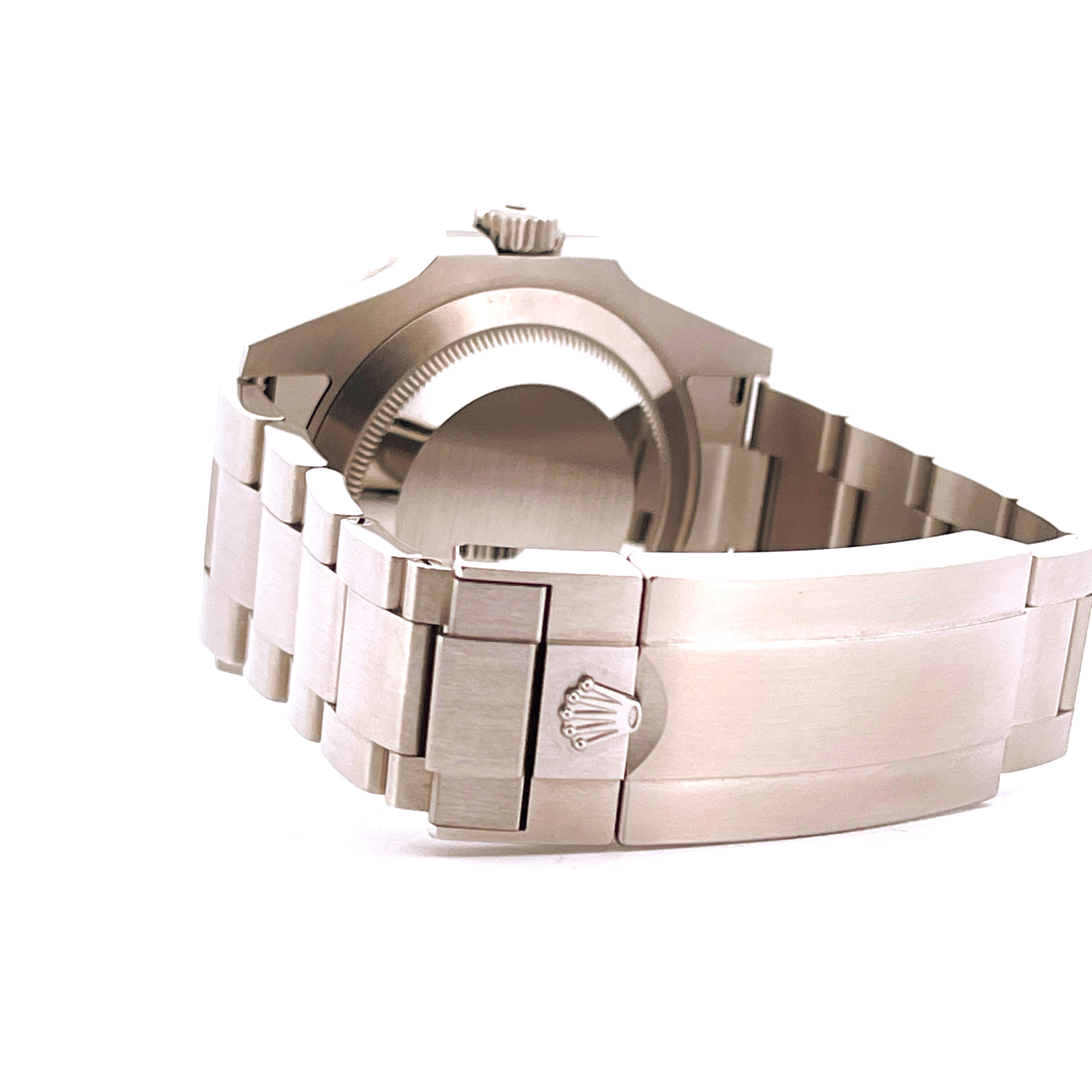 Rolex Submariner 124060 NoDate 2023 Rueckseite mit Oyster-Schliesse aus Stahl auf weissem Hintergrund